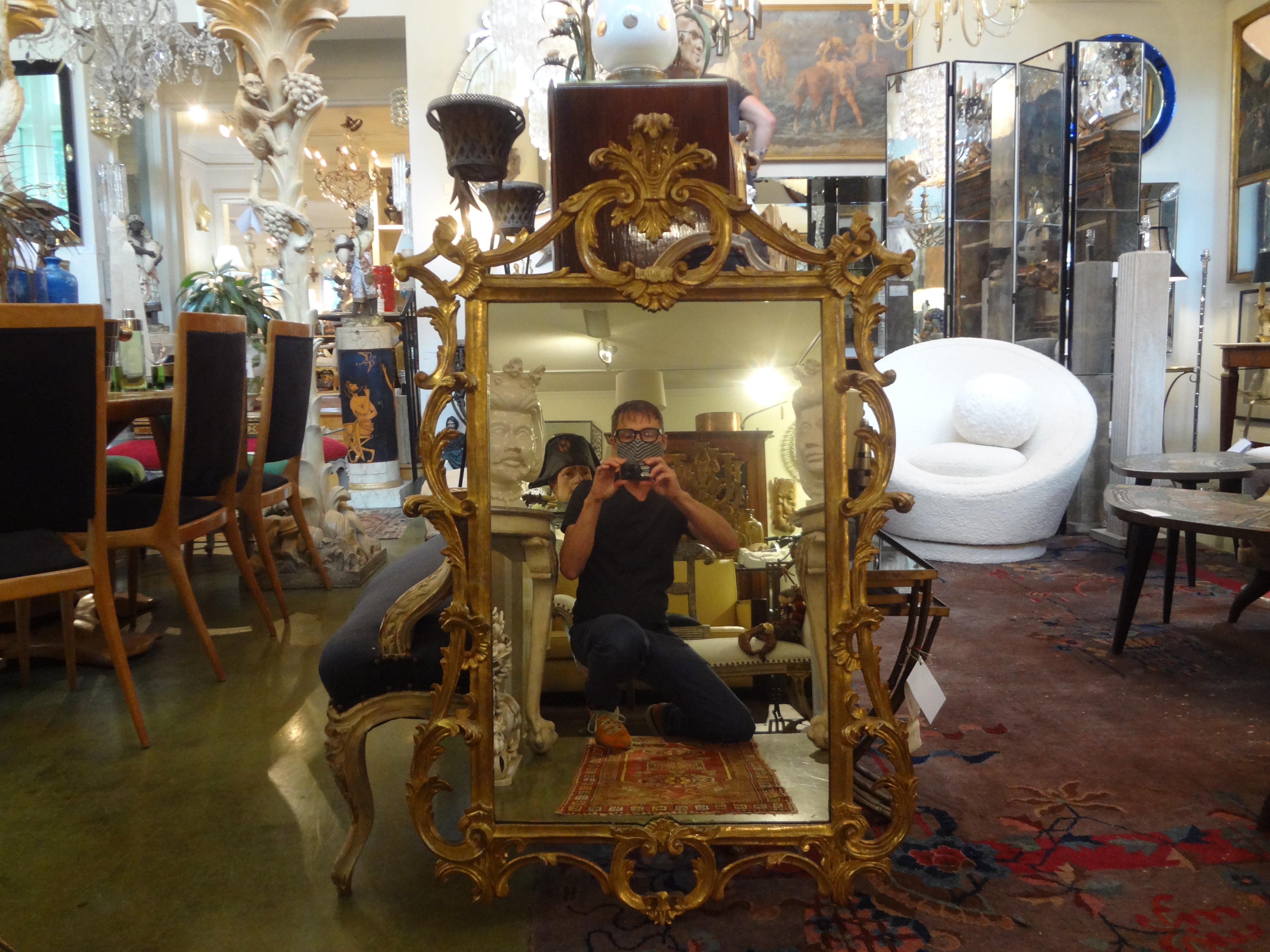 Pair of Italian Louis XV Style Giltwood Mirrors In Good Condition In Houston, TX