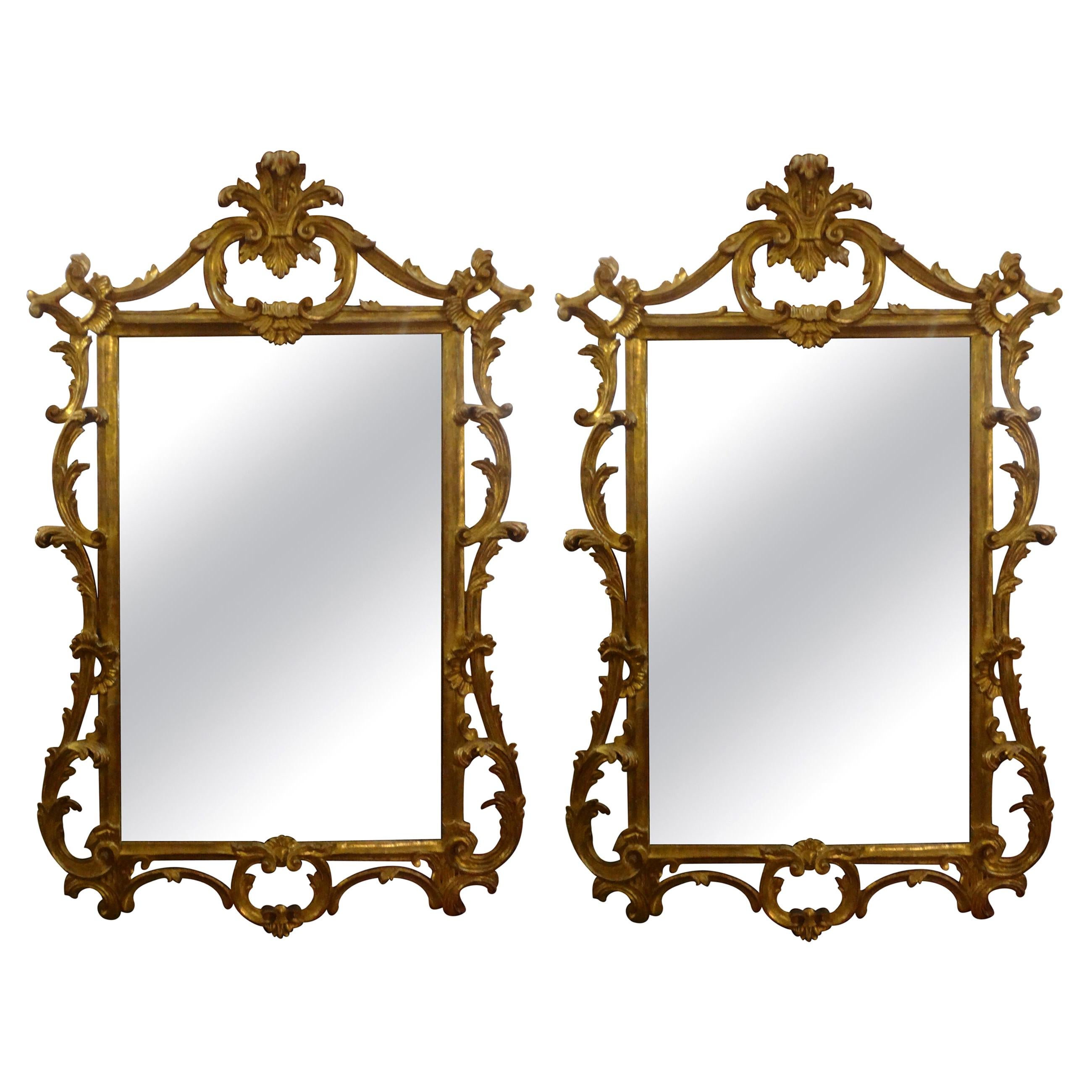 Pair of Italian Louis XV Style Giltwood Mirrors