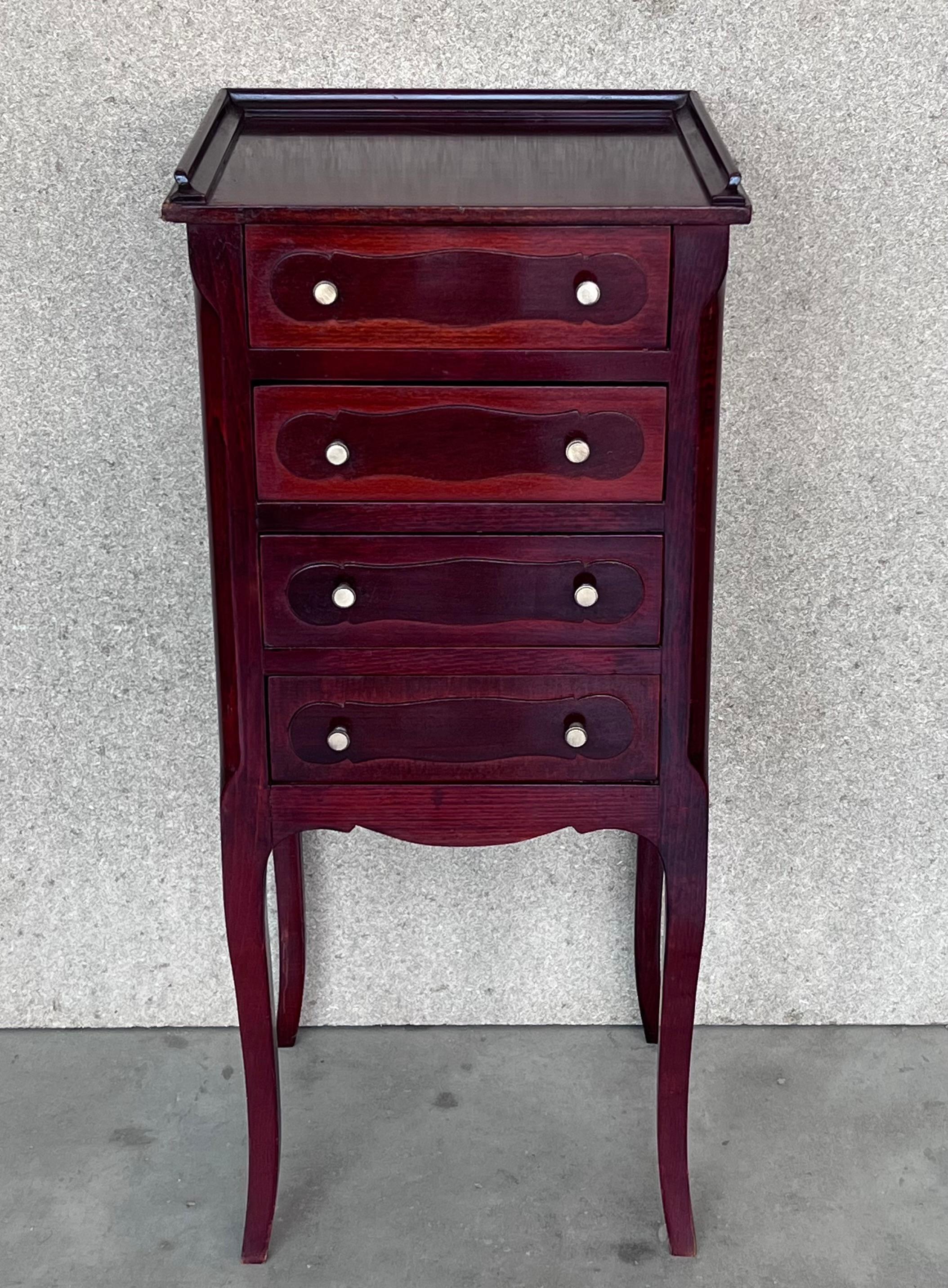Italian Louis XV style mahogany pair of nightstand or end side tables with four drawers and cabriole legs
Rare and fine quality Italian Louis XV style, 1900s side tables or sofa tables with unusual measurements and four drawers. The tables has a