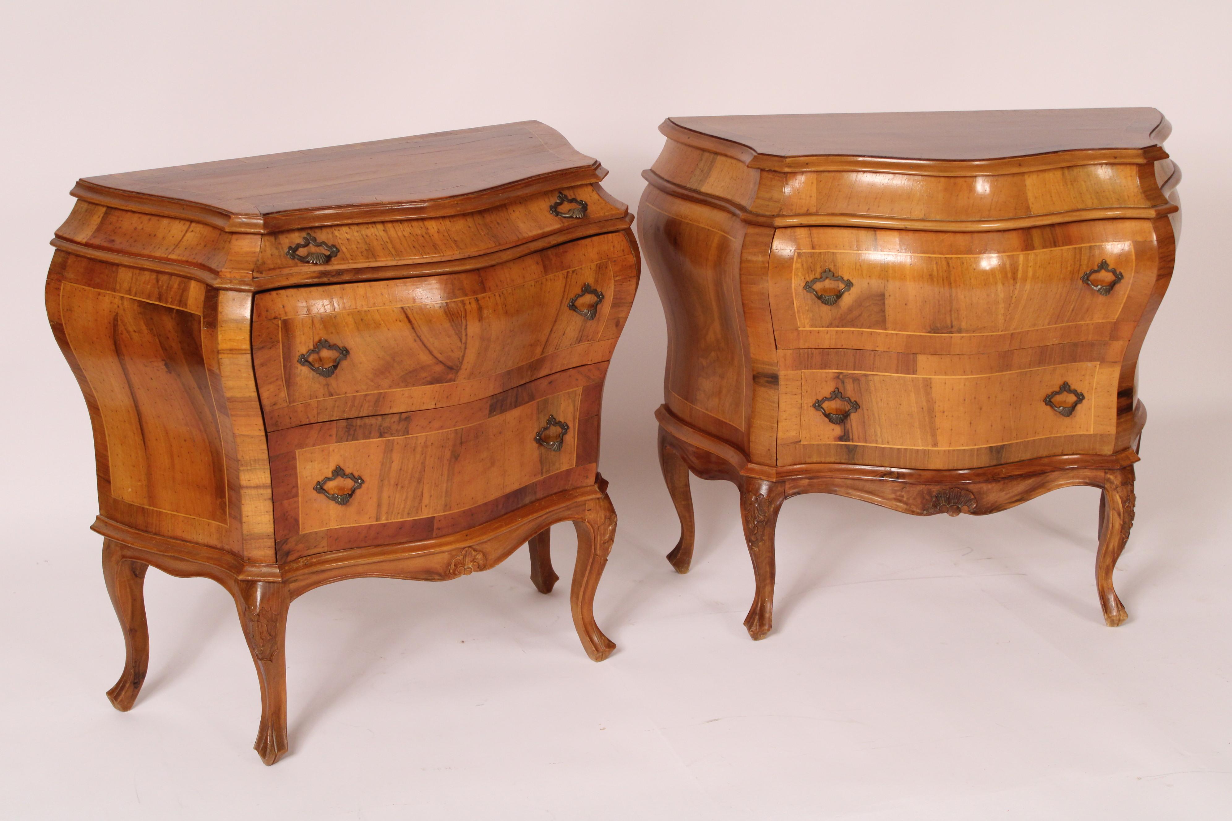 Pair of Italian Louis XV style Olive Wood Bombe Commodinis In Good Condition In Laguna Beach, CA