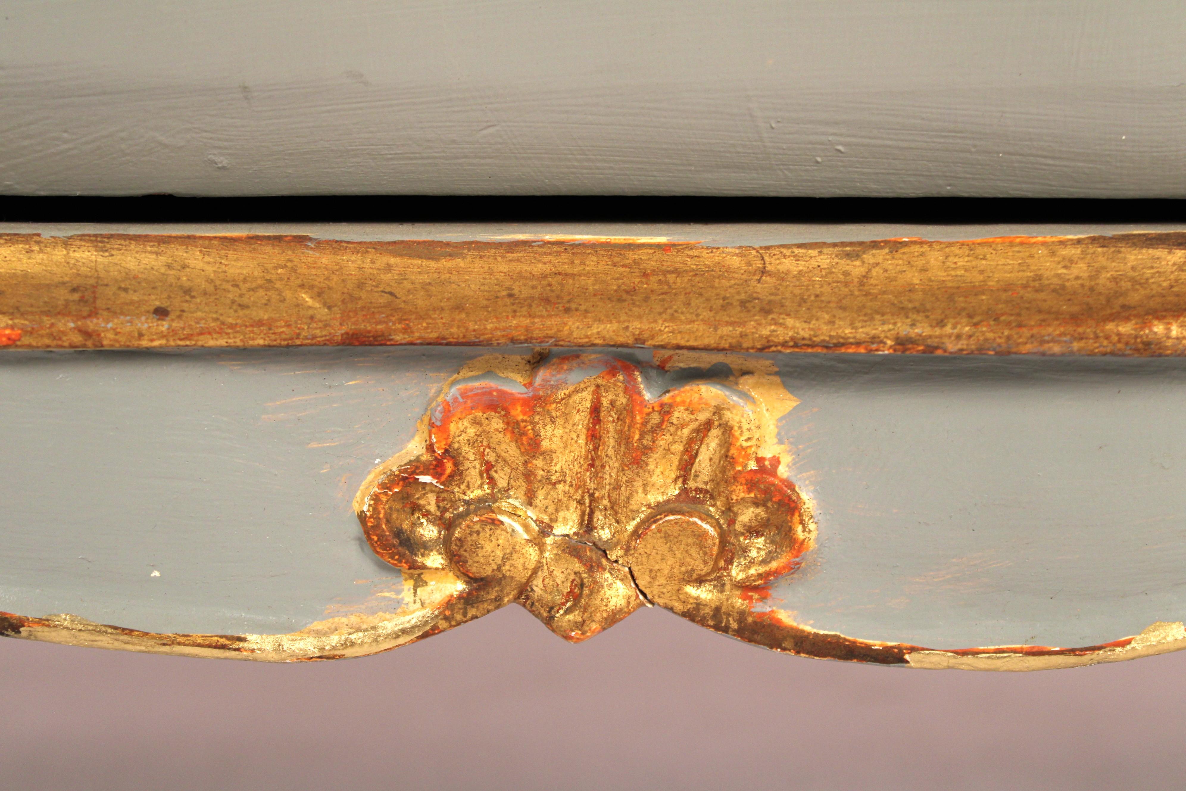 Pair of Italian Louis XV Style Painted and Gilt Decorated Bombe Commodes 10