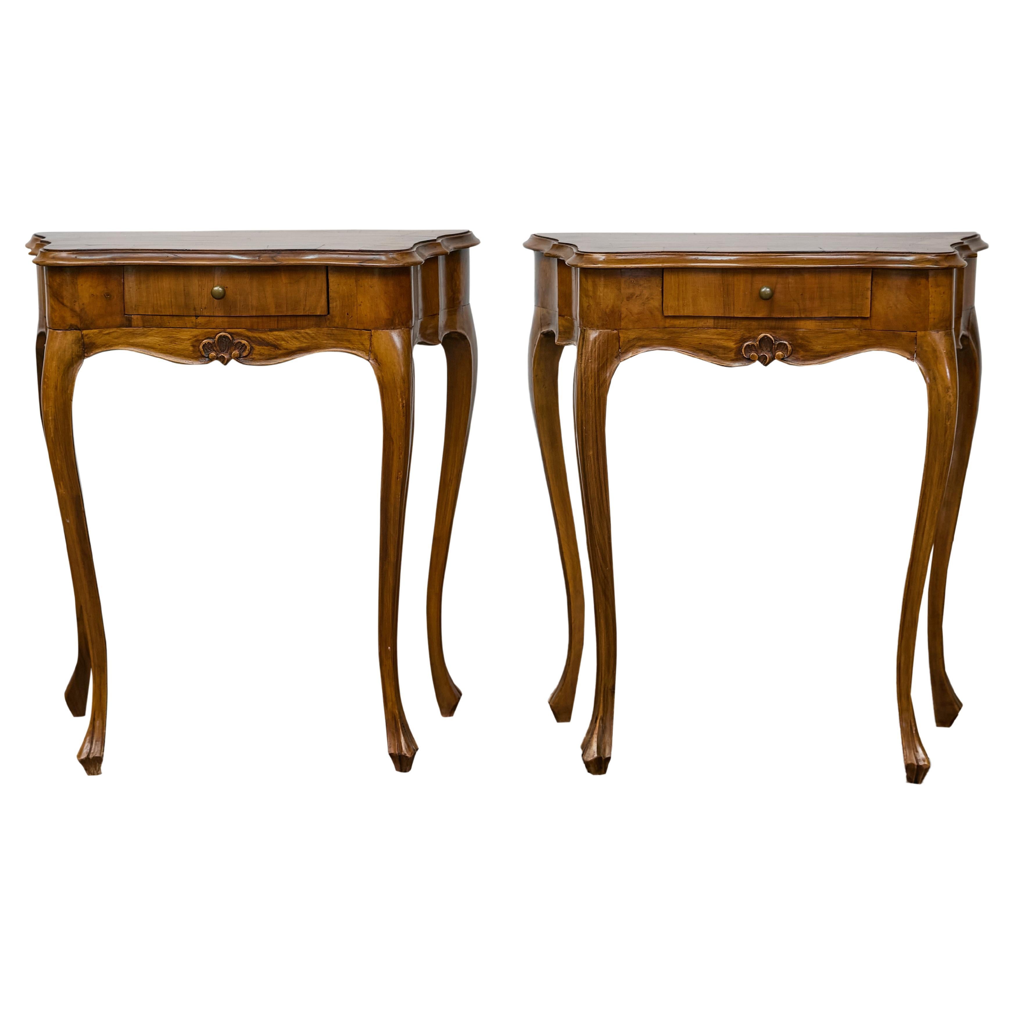 Pair of Italian Louis XV Style Walnut Console Tables with Serpentine Fronts