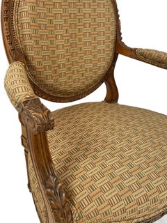 Pair of Italian Louis XVI Armchairs, 19th Century, Carved Wood Frames, Elegant A