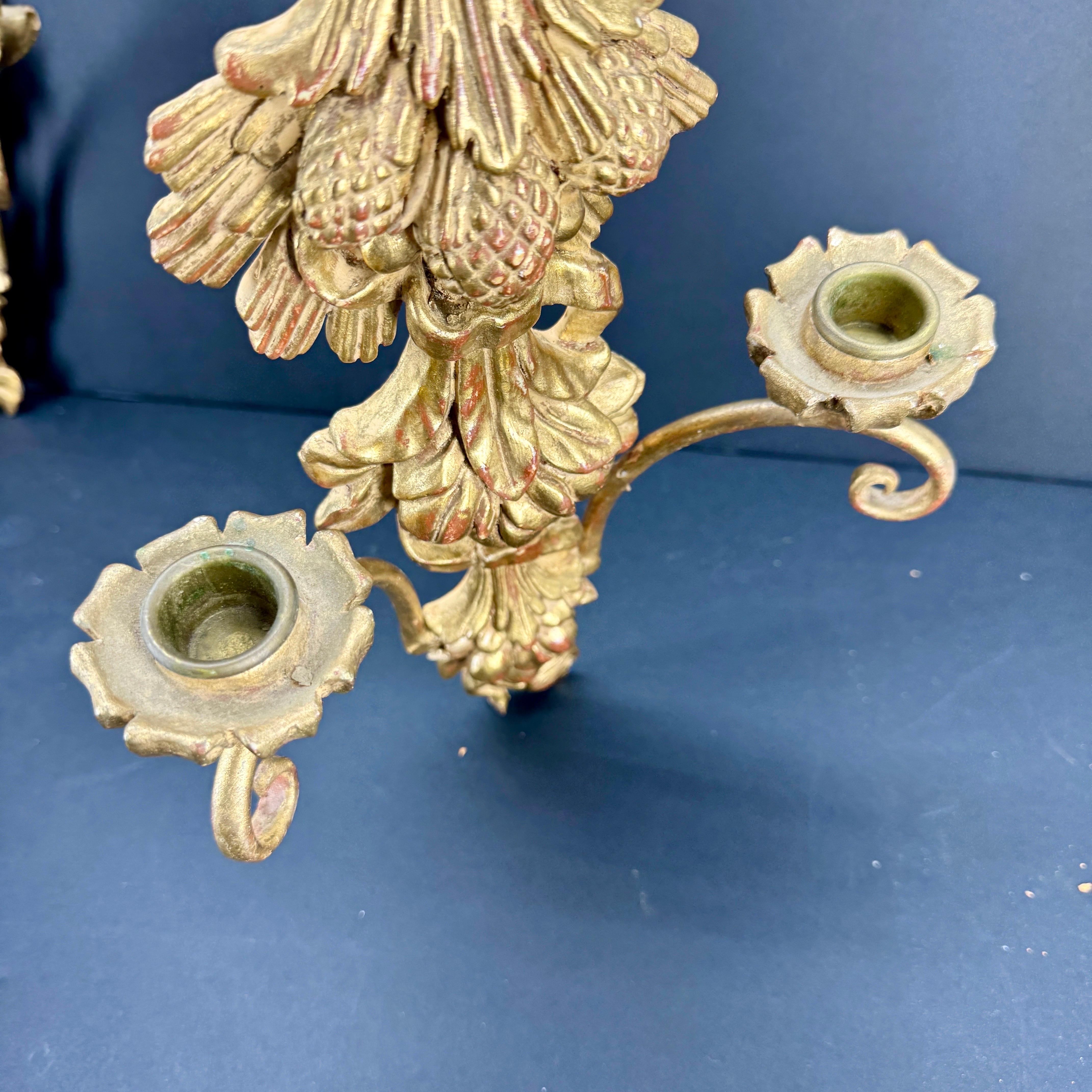 Pair of Italian Louis XVI Giltwood Wall Sconces Appliques For Sale 5