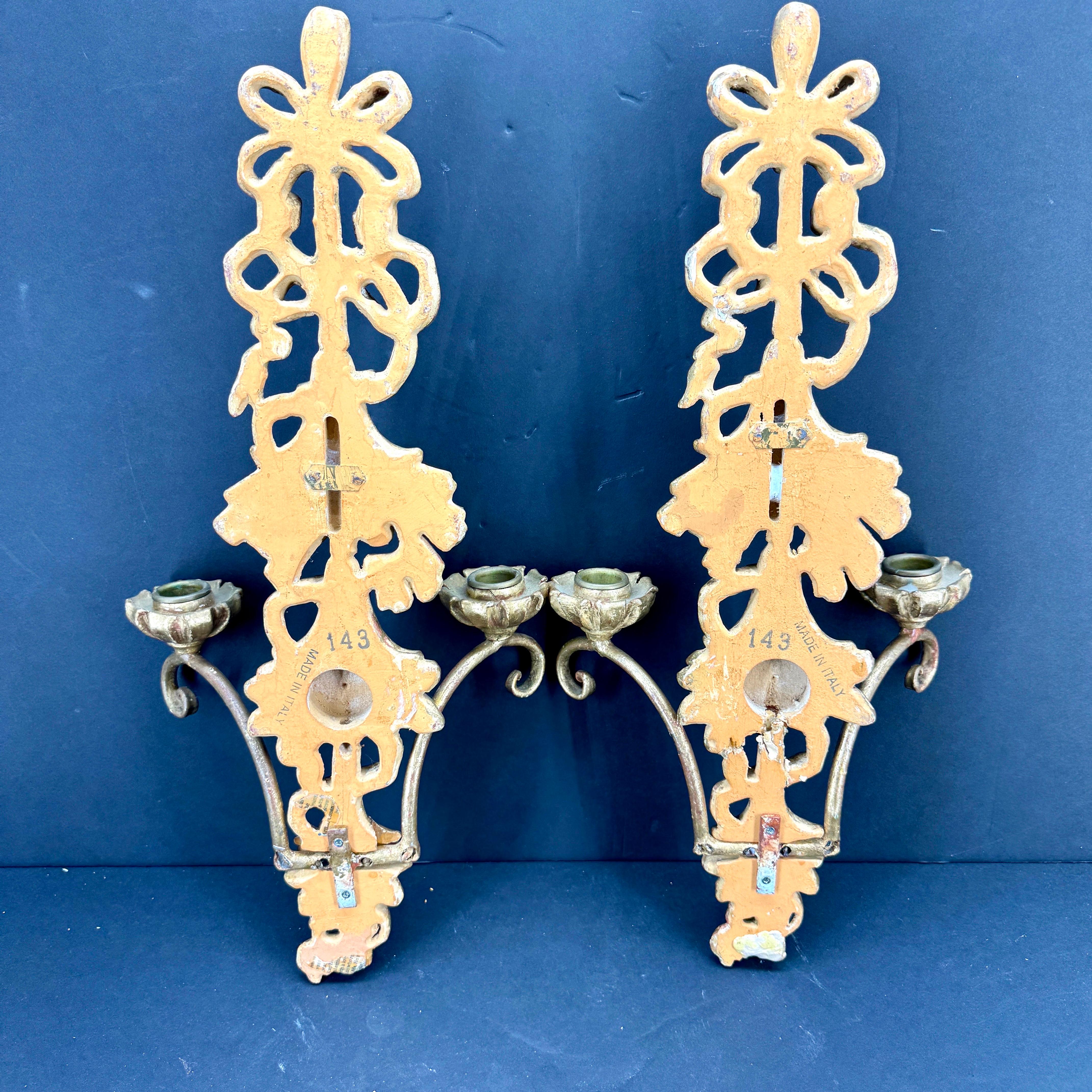 Pair of Italian Louis XVI Giltwood Wall Sconces Appliques For Sale 14