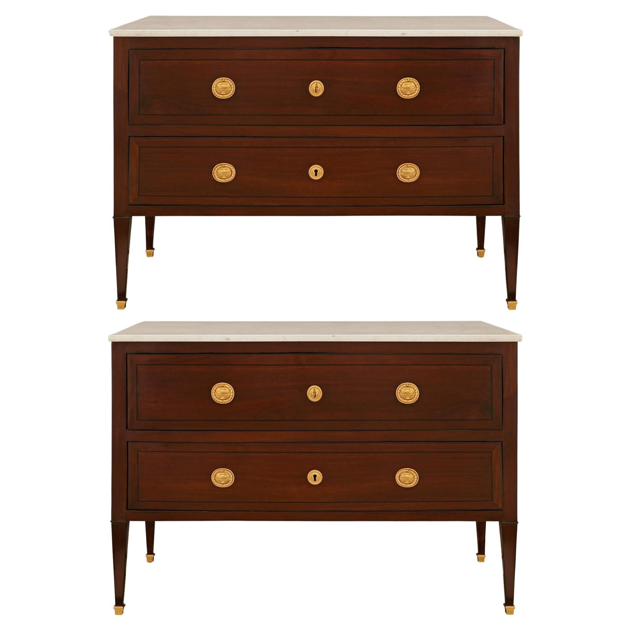 pair of Italian Louis XVI Period Amaranth, Ebony, Ormolu and marble chests