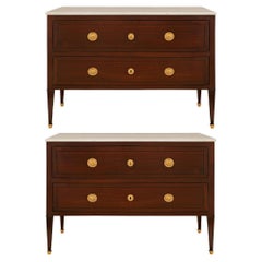 pair of Italian Louis XVI Period Amaranth, Ebony, Ormolu and marble chests
