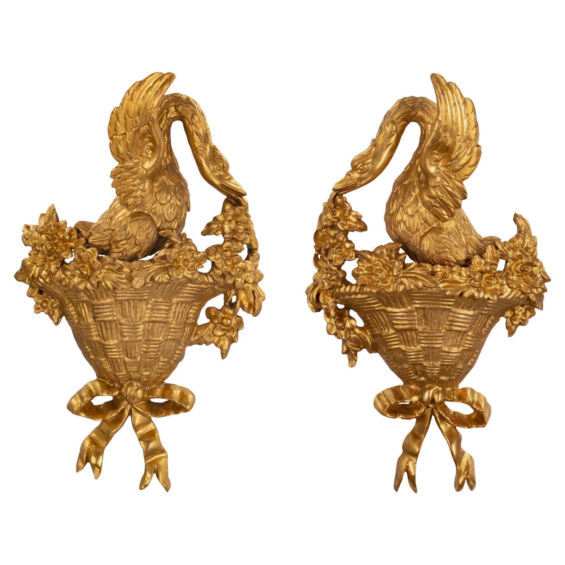 Pair of Italian Louis XVI St. Carved Giltwood Wall Decor For Sale