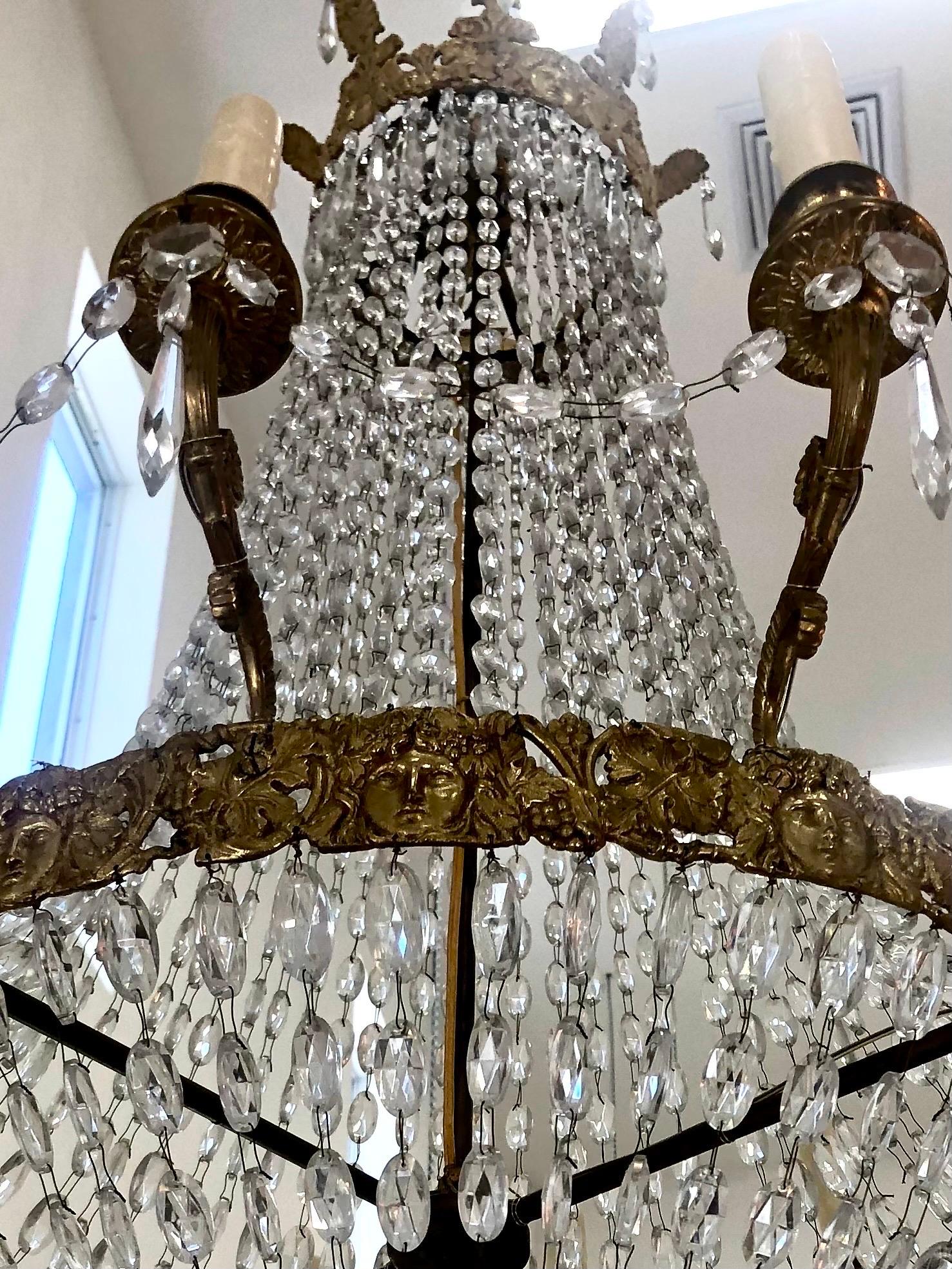 Pair of Italian Louis XVI St. Ormolu and Crystal Chandeliers For Sale 6