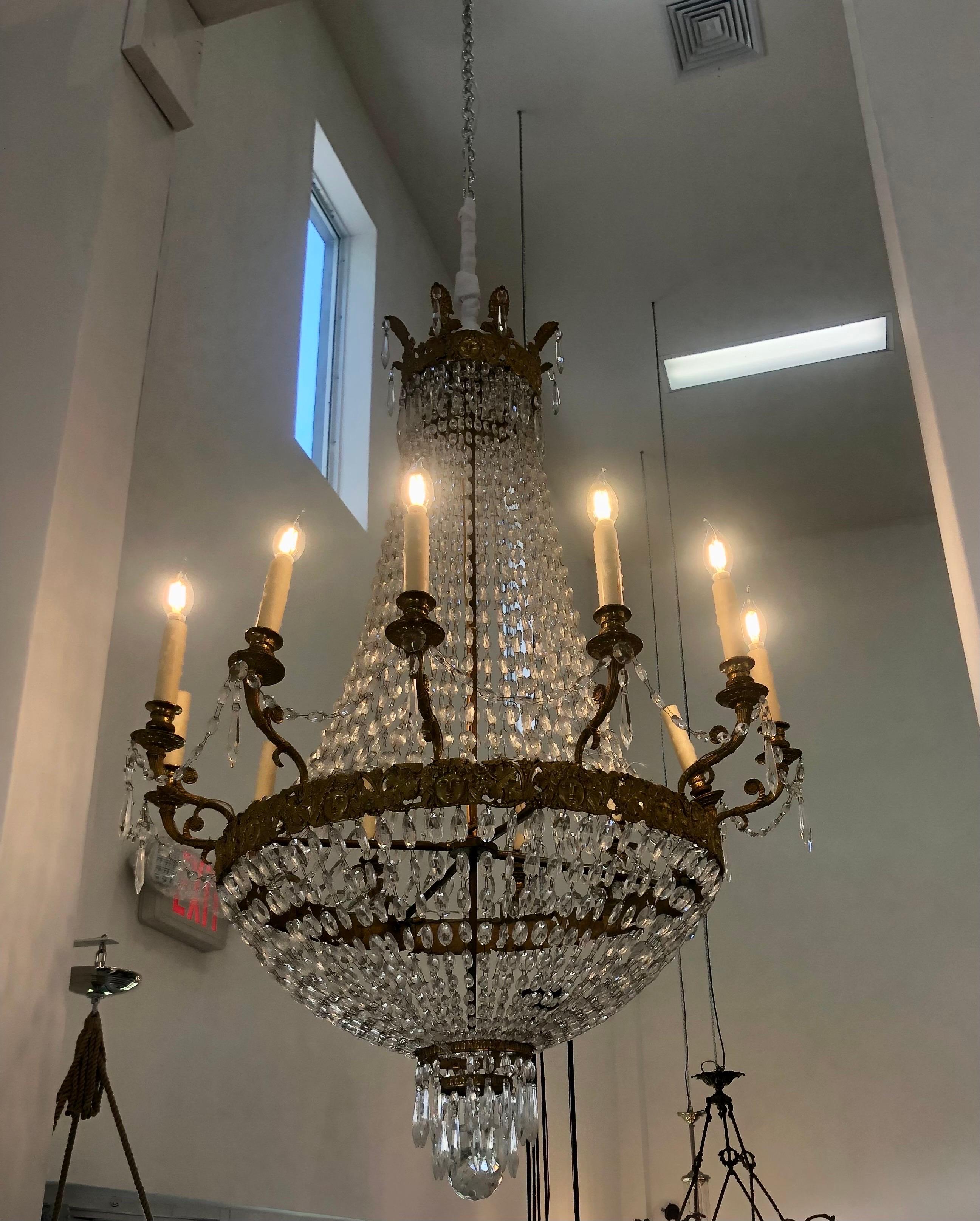 Pair of Italian Louis XVI St. Ormolu and Crystal Chandeliers For Sale 7