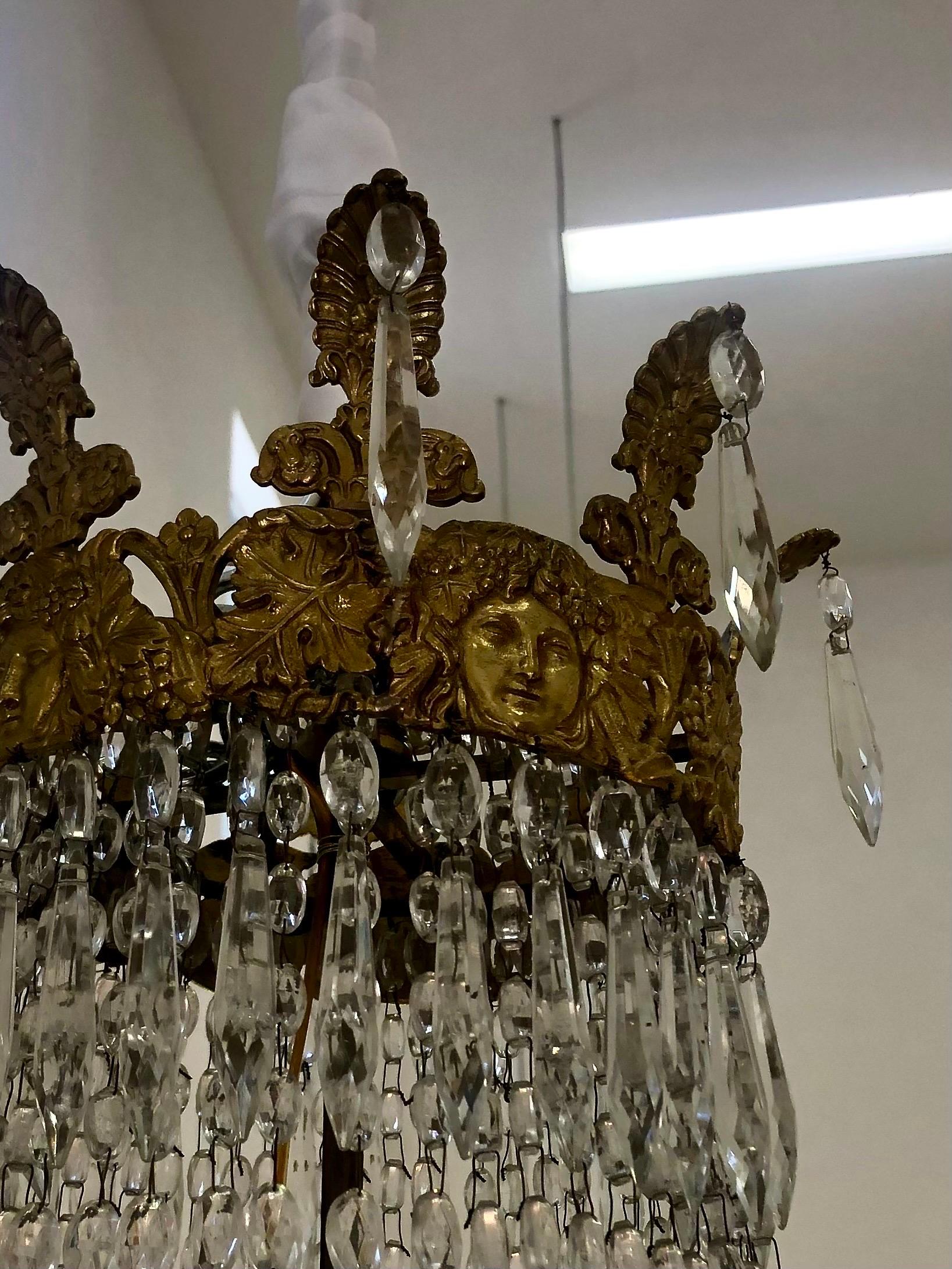 Pair of Italian Louis XVI St. Ormolu and Crystal Chandeliers For Sale 9