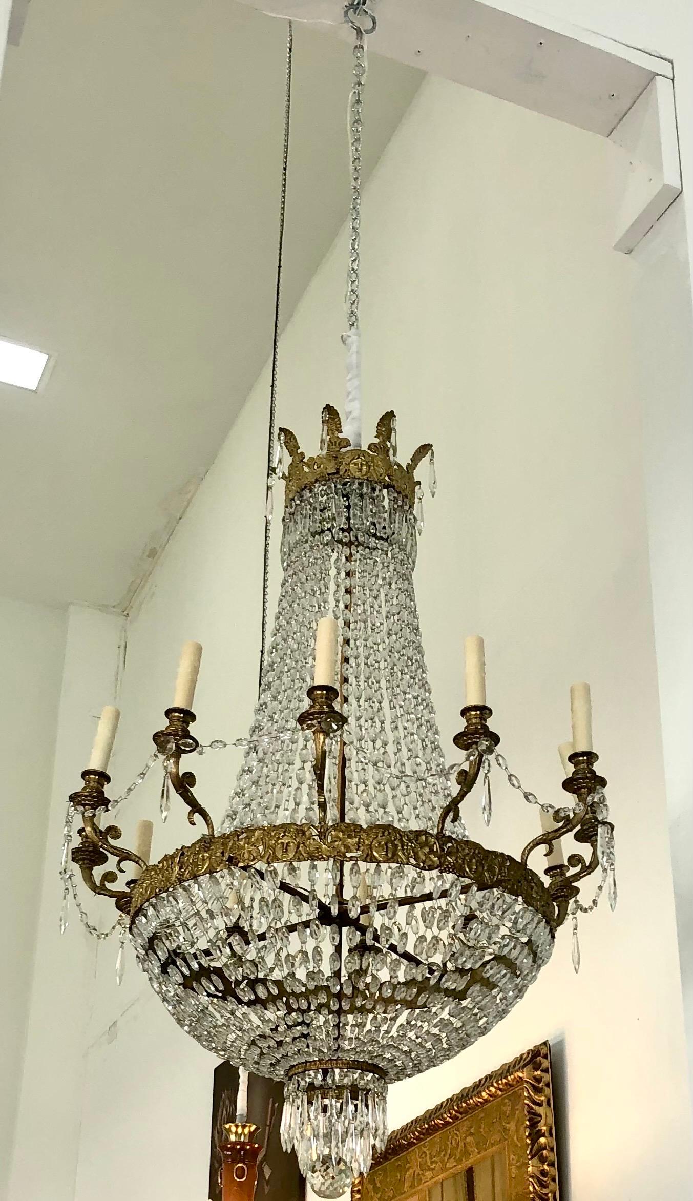 Pair of Italian Louis XVI St. Ormolu and Crystal Chandeliers In Good Condition For Sale In Miami, FL