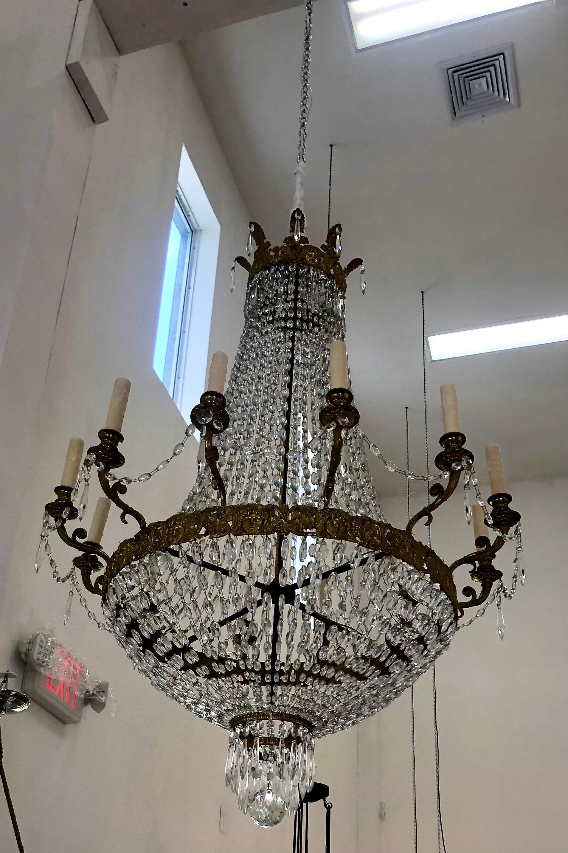 Pair of Italian Louis XVI St. Ormolu and Crystal Chandeliers In Good Condition For Sale In Miami, FL