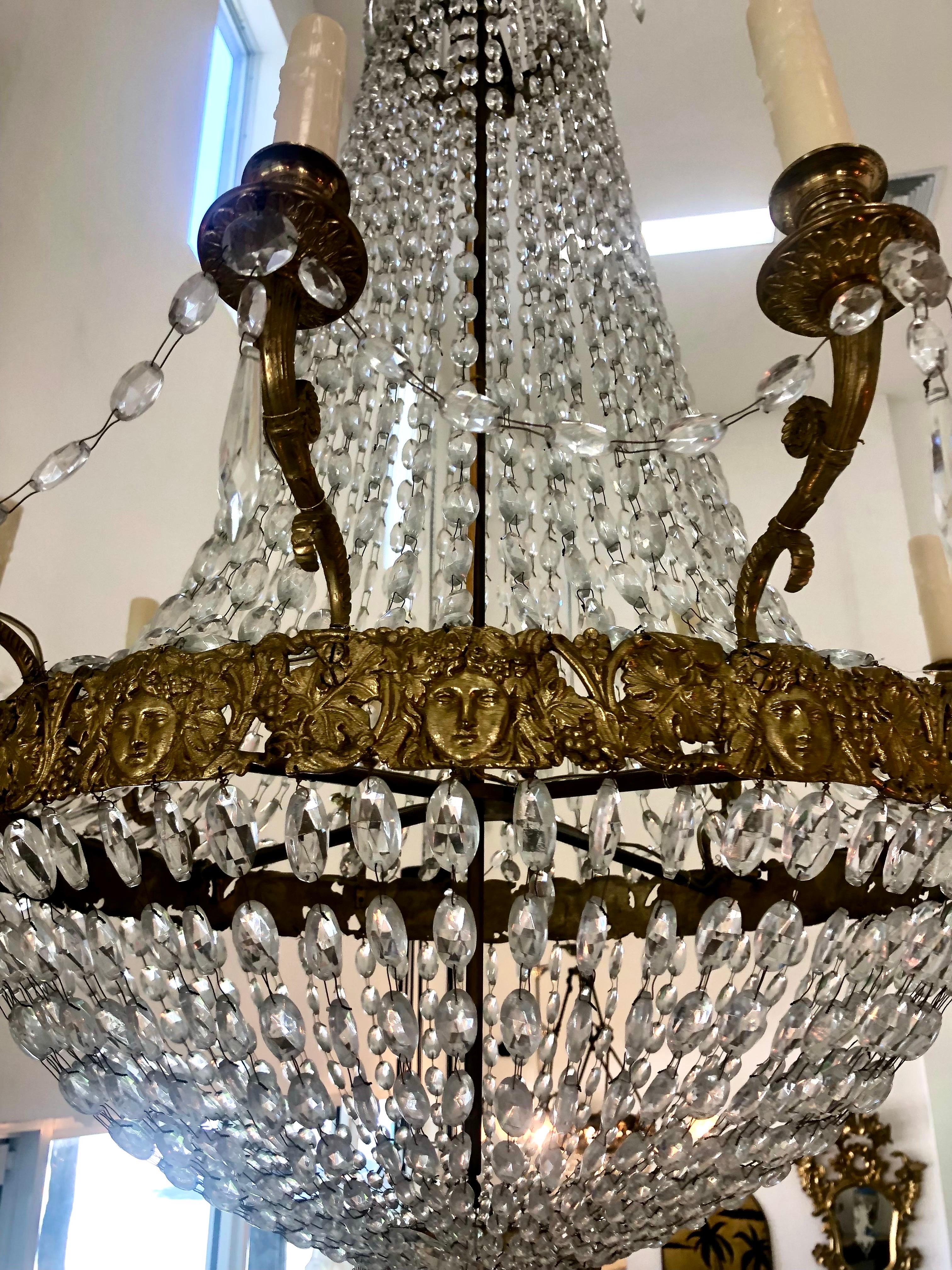 Pair of Italian Louis XVI St. Ormolu and Crystal Chandeliers For Sale 4