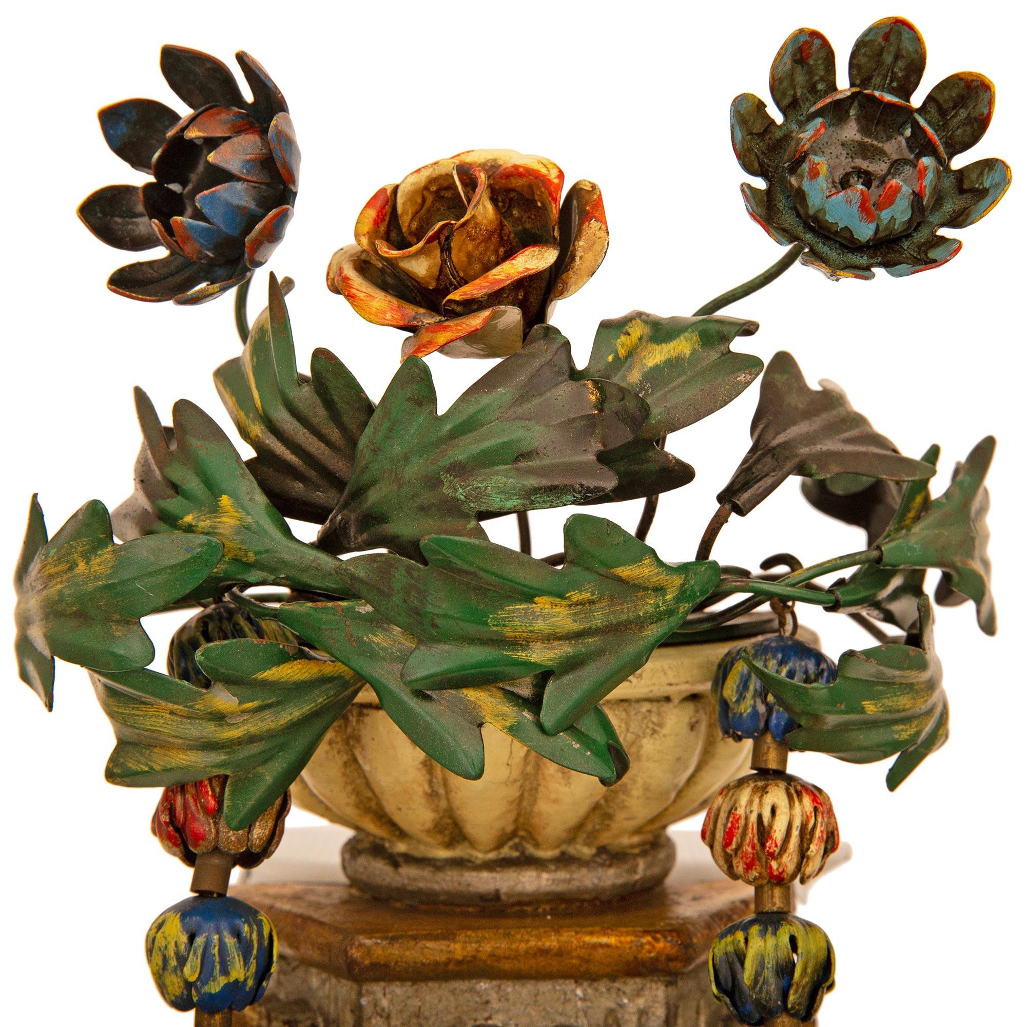 Metal pair of Italian Louis XVI st. patinated wood and Gilt Tole sconces For Sale