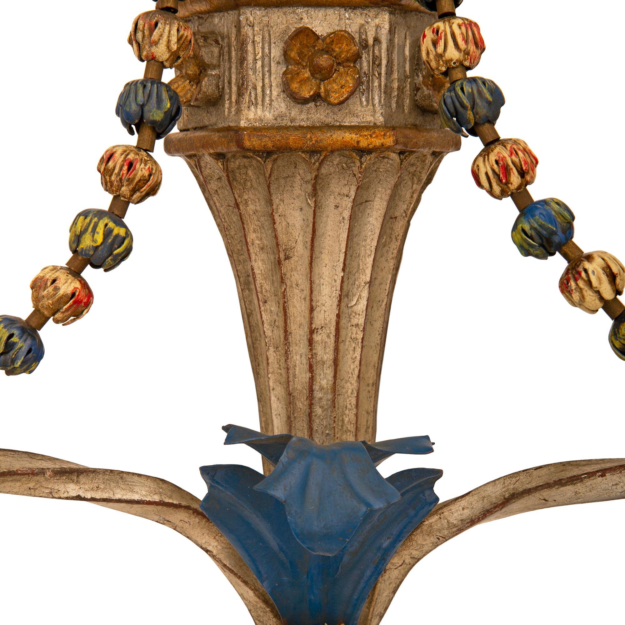 pair of Italian Louis XVI st. patinated wood and Gilt Tole sconces For Sale 1
