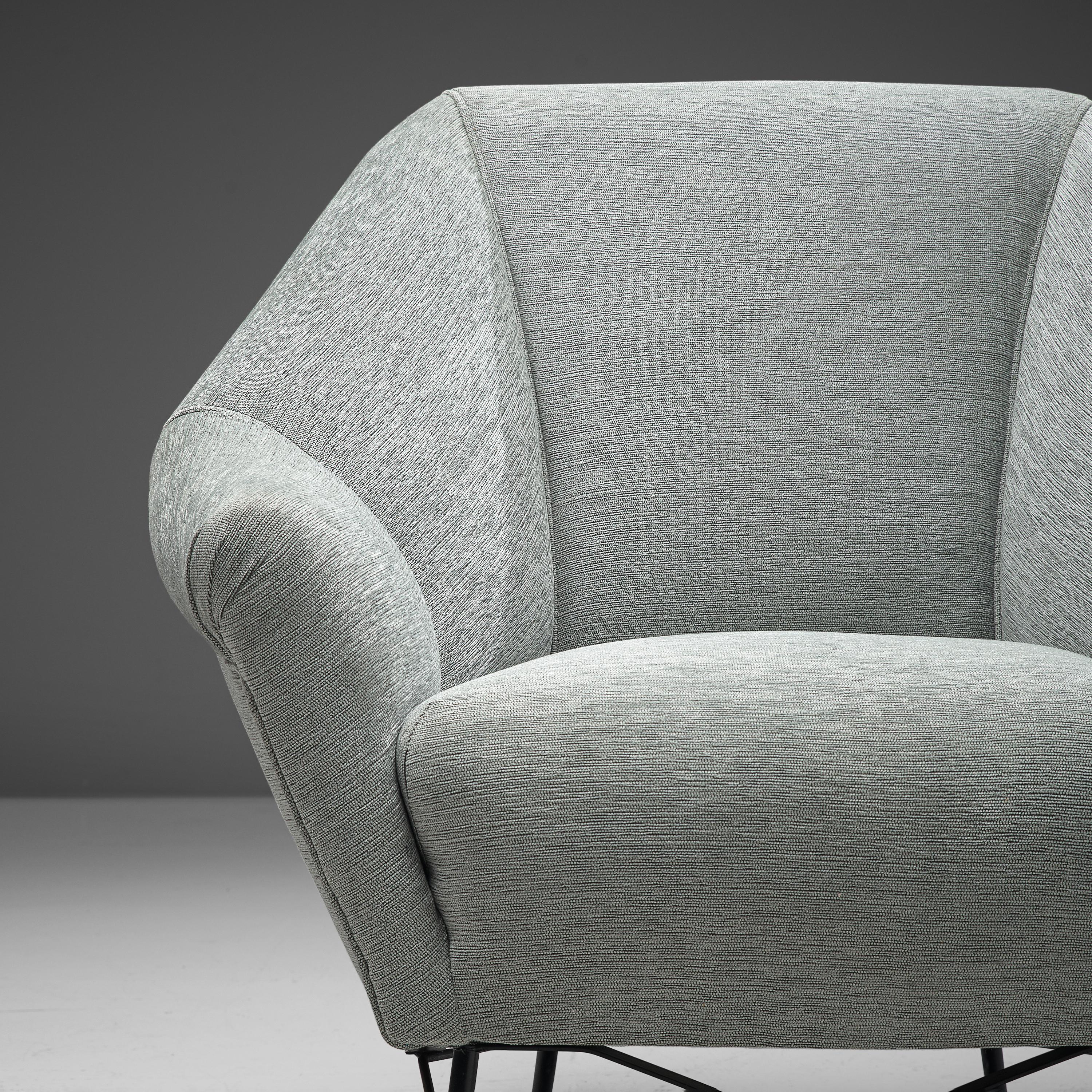 Mid-Century Modern Pair of Italian Lounge Chair in Blue-Grey Fabric
