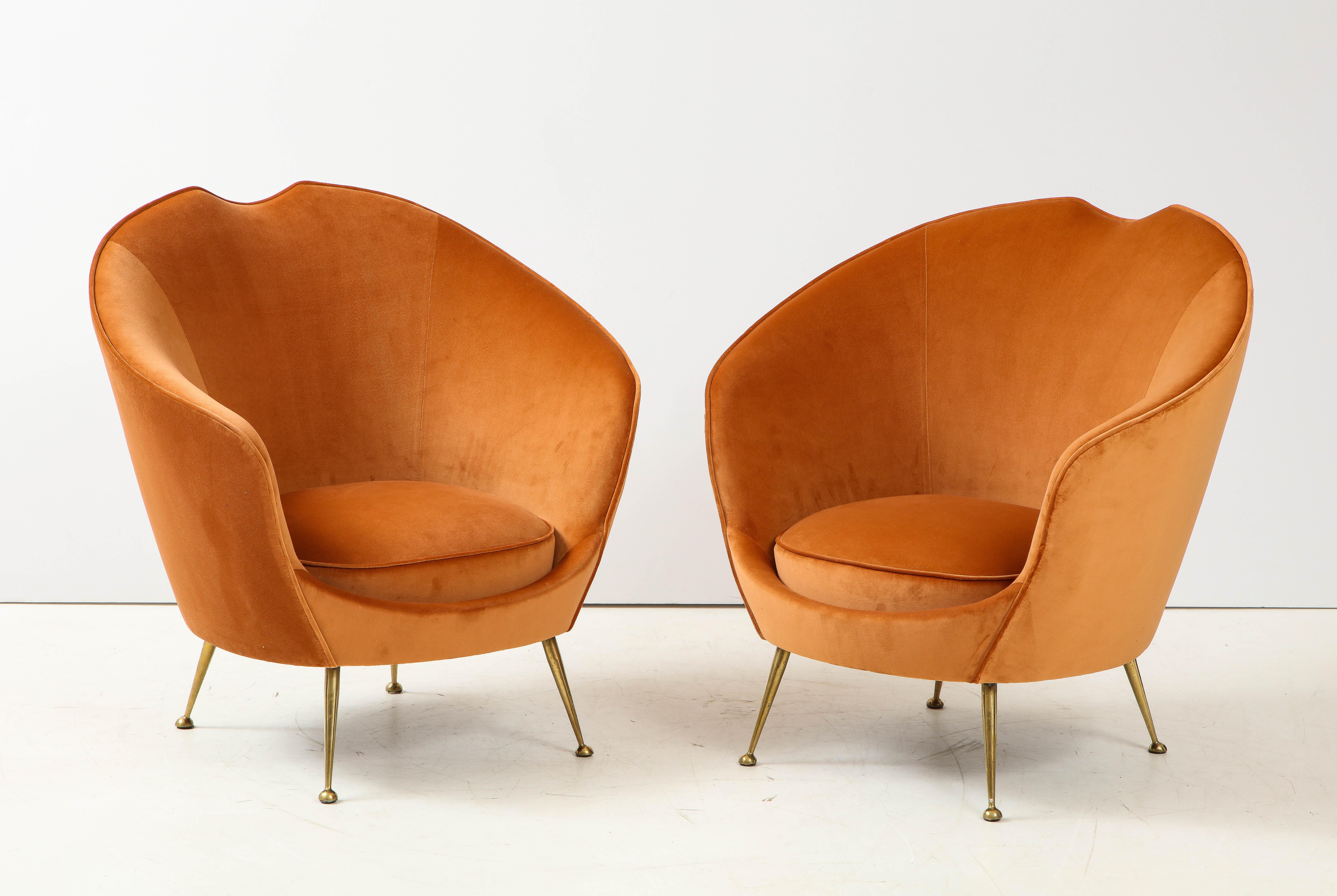 Mid-Century Modern Pair of Italian Lounge Chairs and Matching Stools by I.S.A. Bergamo