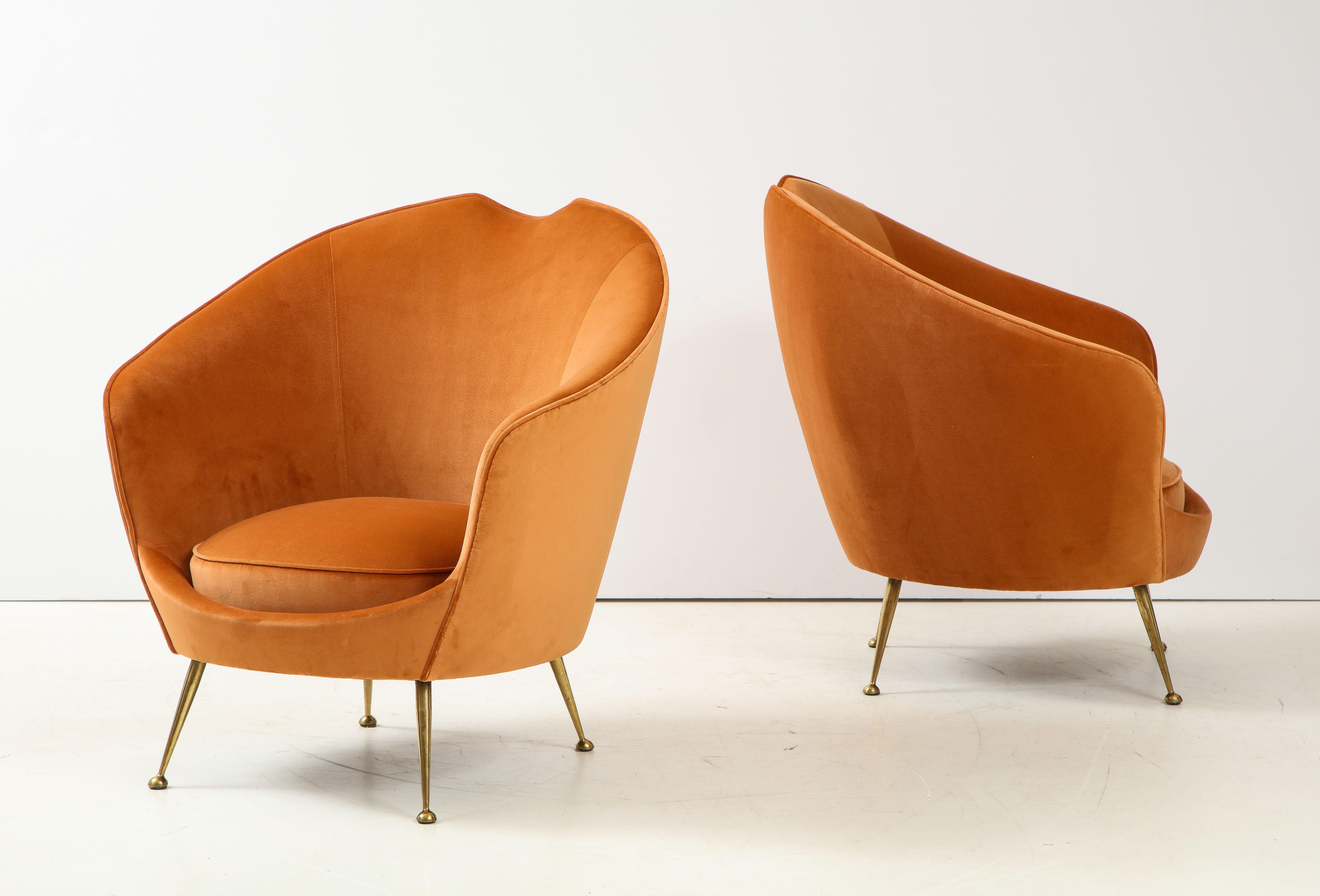 Mid-20th Century Pair of Italian Lounge Chairs and Matching Stools by I.S.A. Bergamo