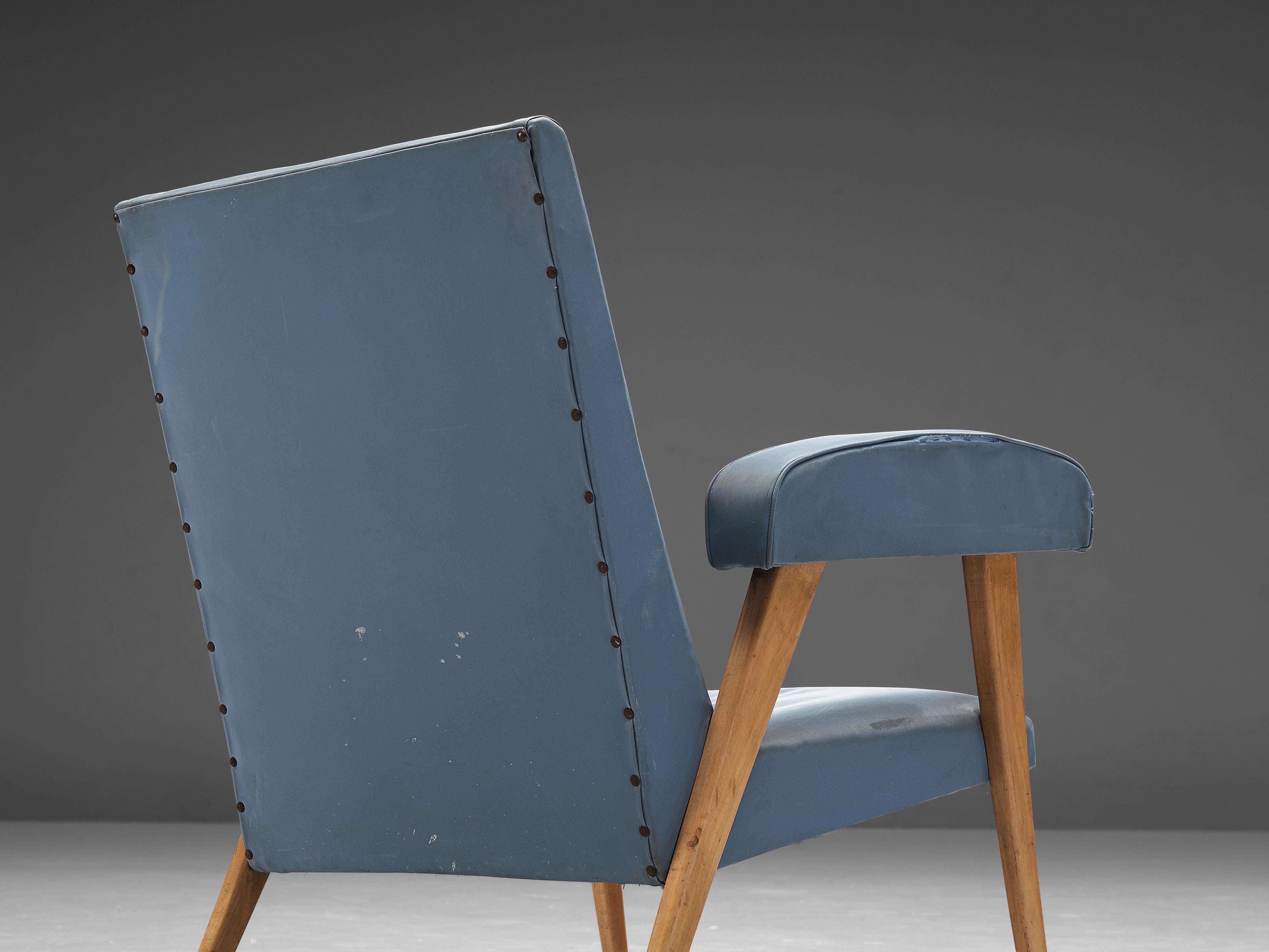 Mid-20th Century Pair of Italian Lounge Chairs in Blue and Green Upholstery