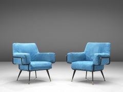 Pair of Italian Lounge Chairs in Blue Upholstery