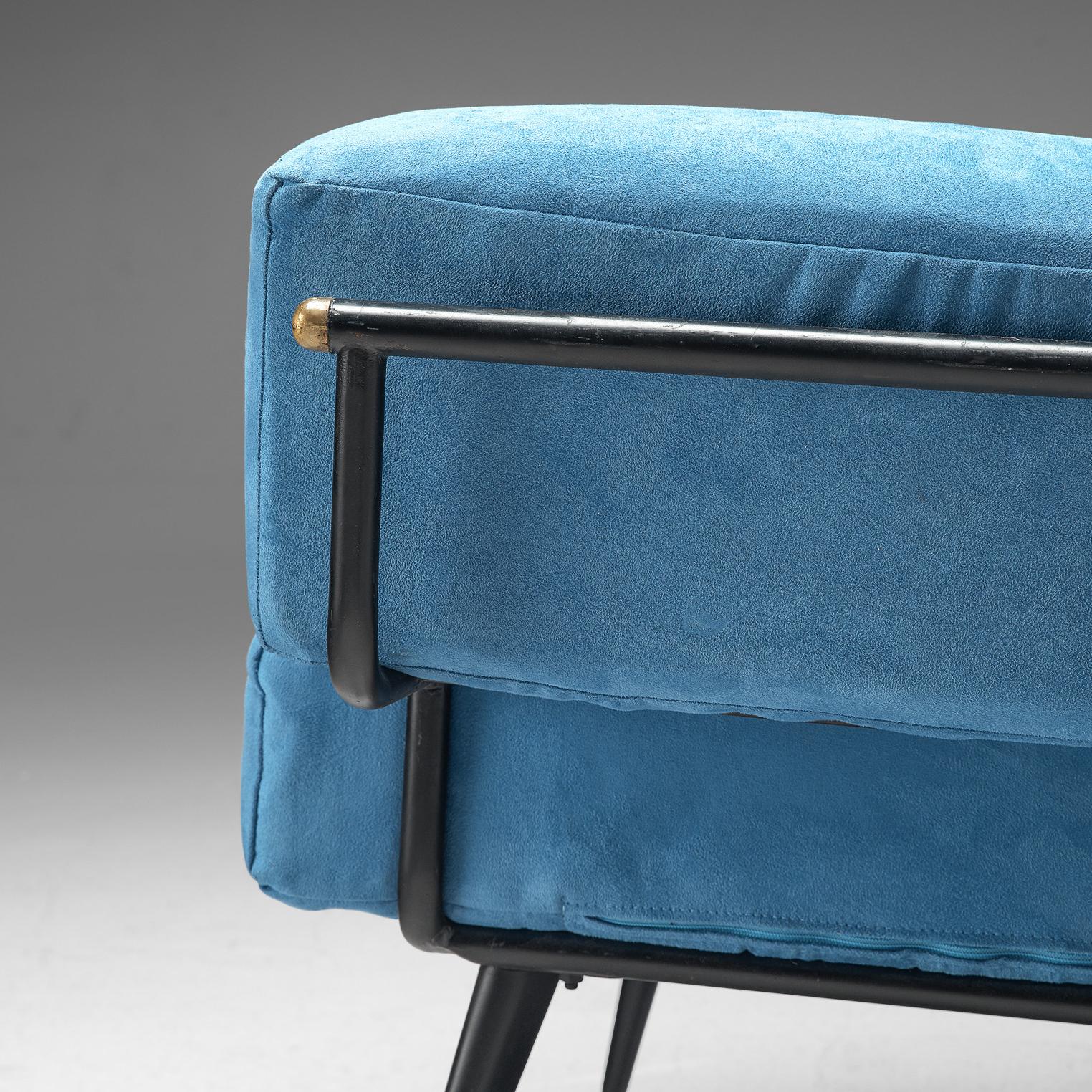 Mid-Century Modern Pair of Italian Lounge Chairs in Blue Upholstery