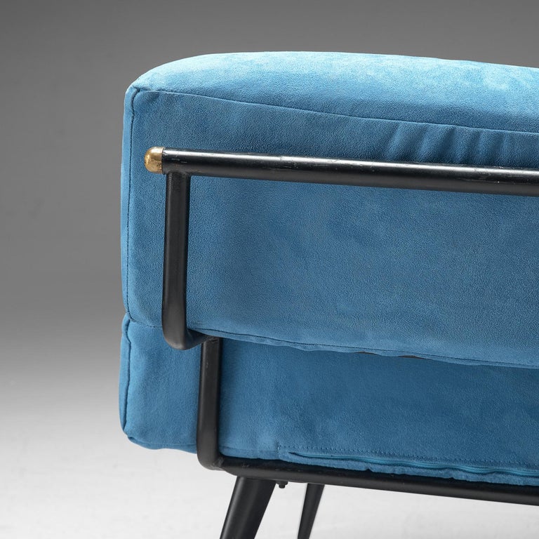 Mid-Century Modern Pair of Italian Lounge Chairs in Blue Velvet For Sale