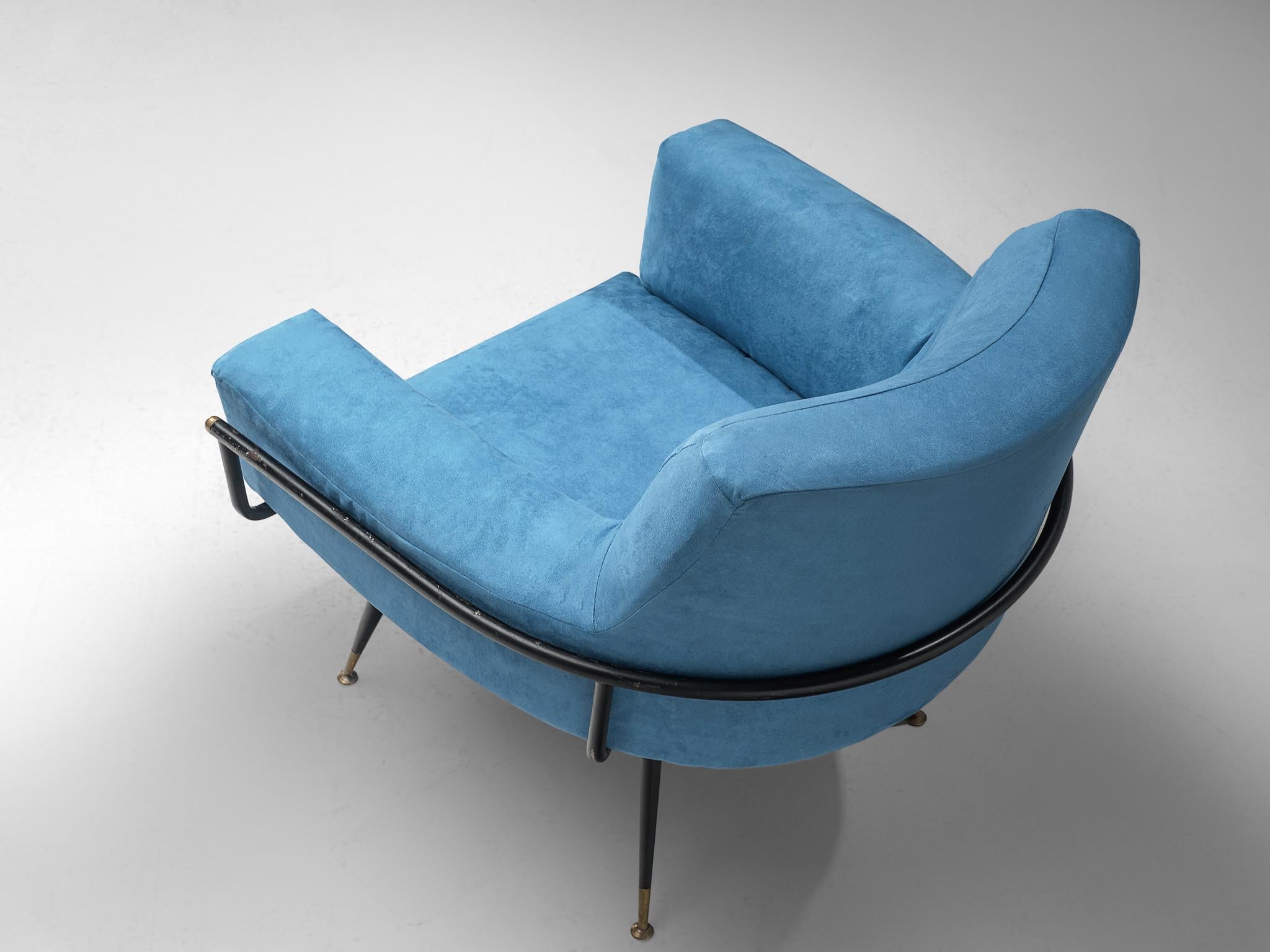 Pair of Italian Lounge Chairs in Blue Upholstery 1