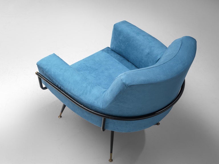 Pair of Italian Lounge Chairs in Blue Velvet For Sale 2