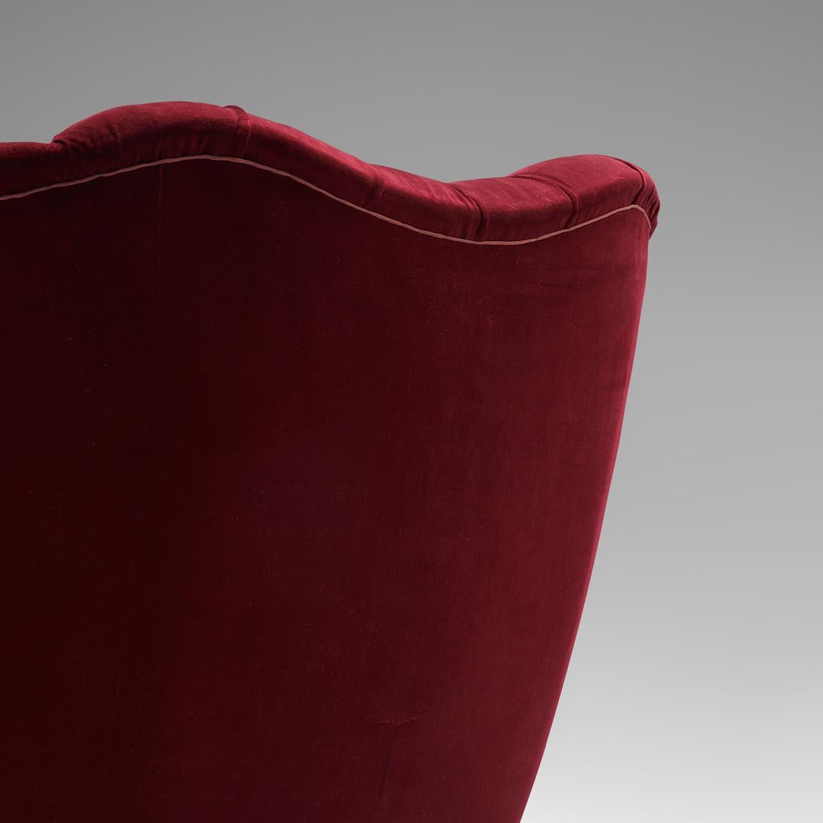 Pair of Italian Lounge Chairs in Bordeaux Velvet 2