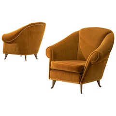 Pair of Italian Lounge Chairs in Bronze Orange Velvet