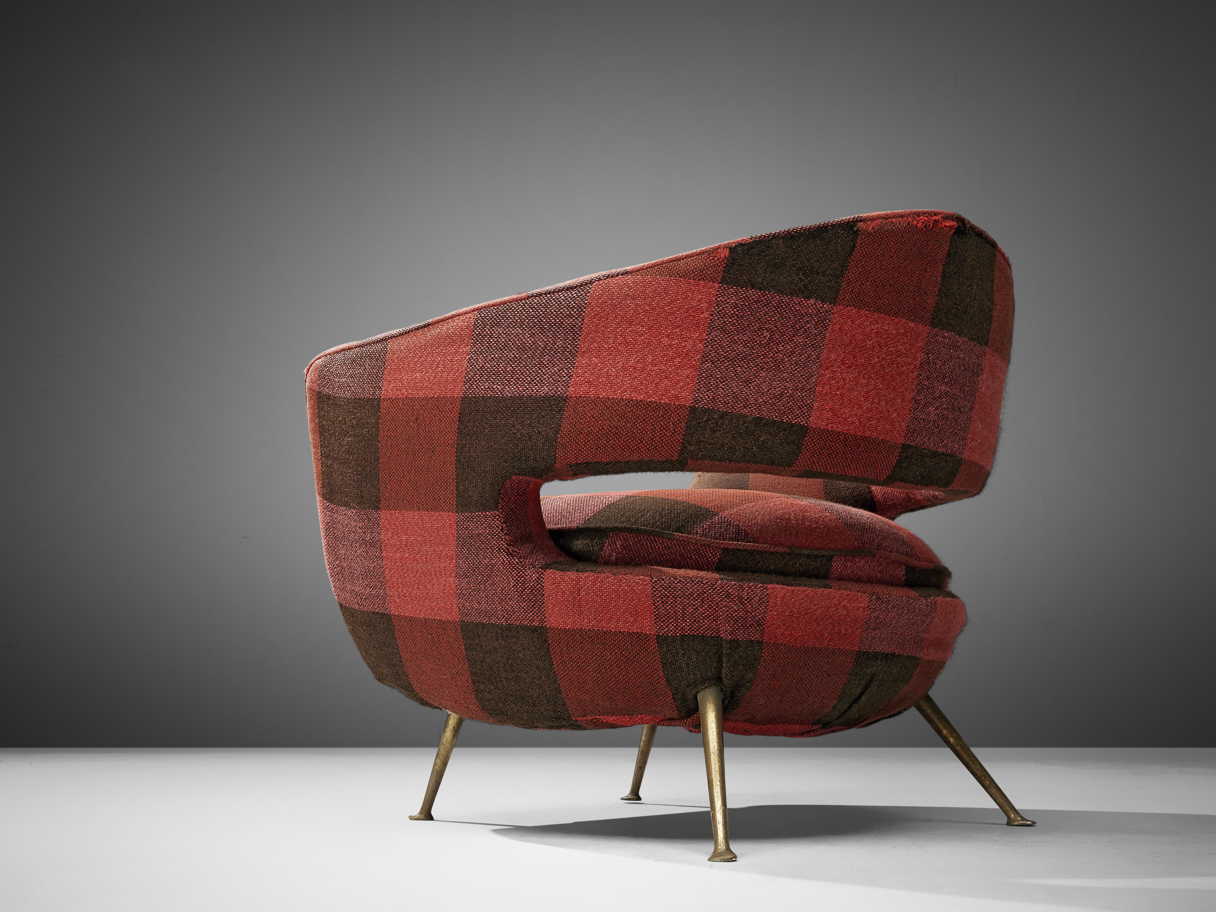 Mid-Century Modern Pair of Italian Lounge Chairs in Checkered Upholstery