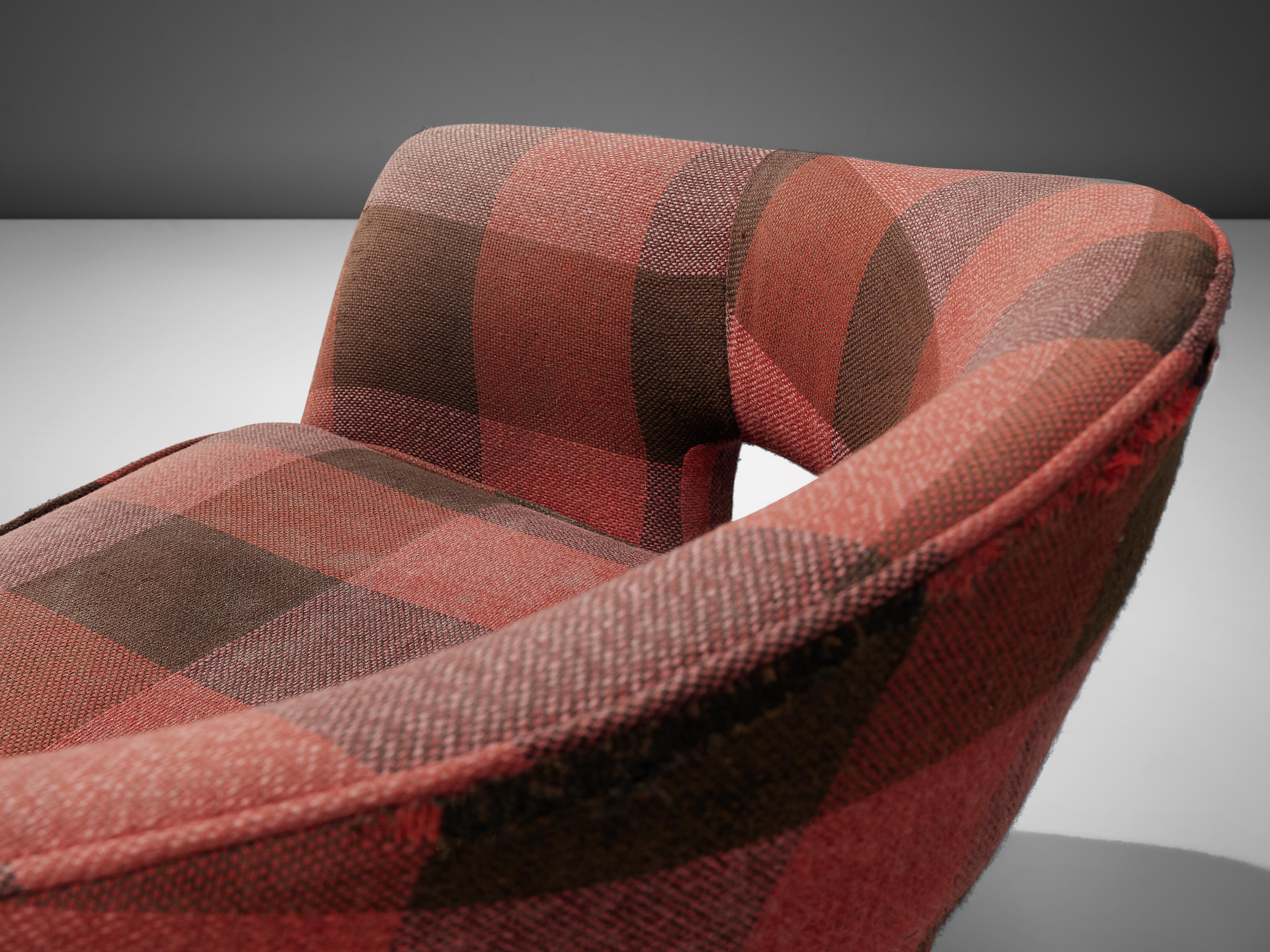 Mid-20th Century Pair of Italian Lounge Chairs in Checkered Upholstery