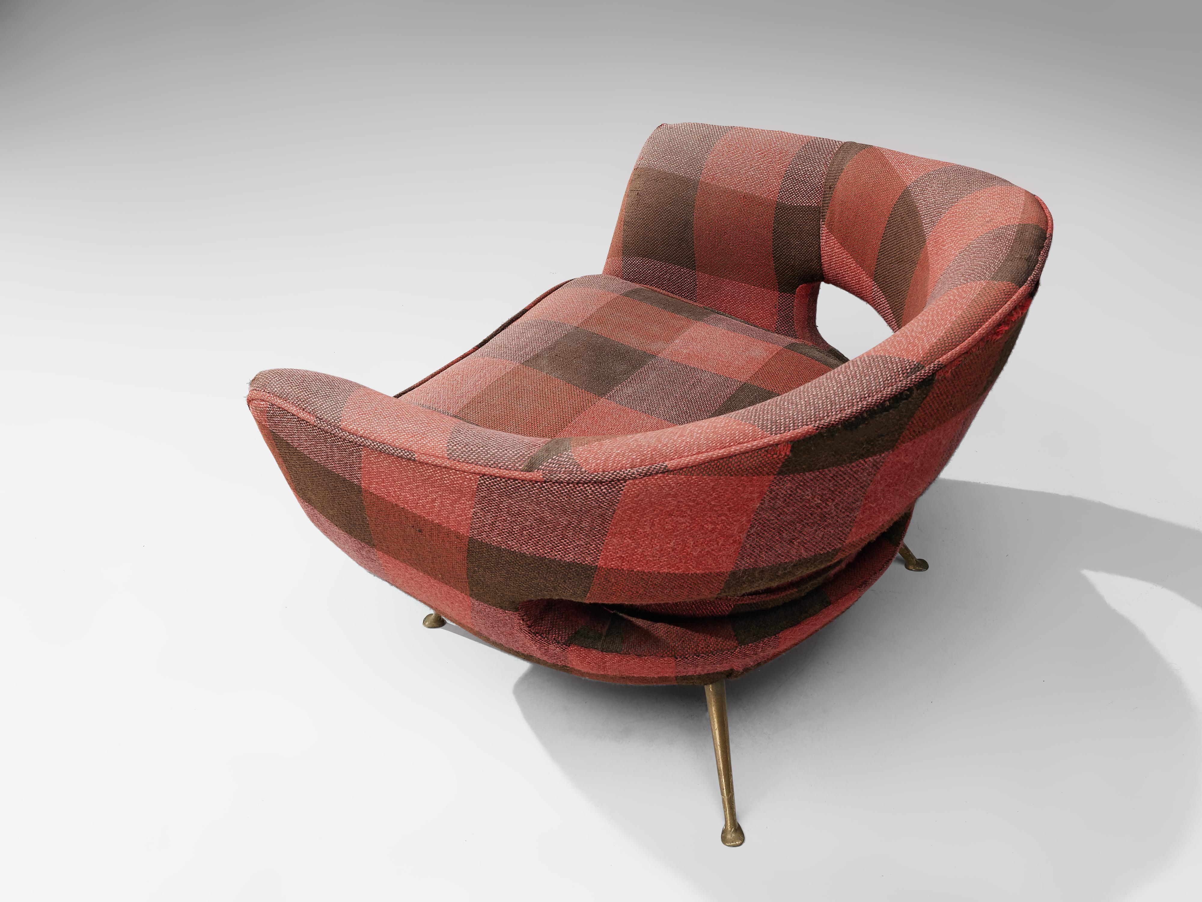 Pair of Italian Lounge Chairs in Checkered Upholstery 2