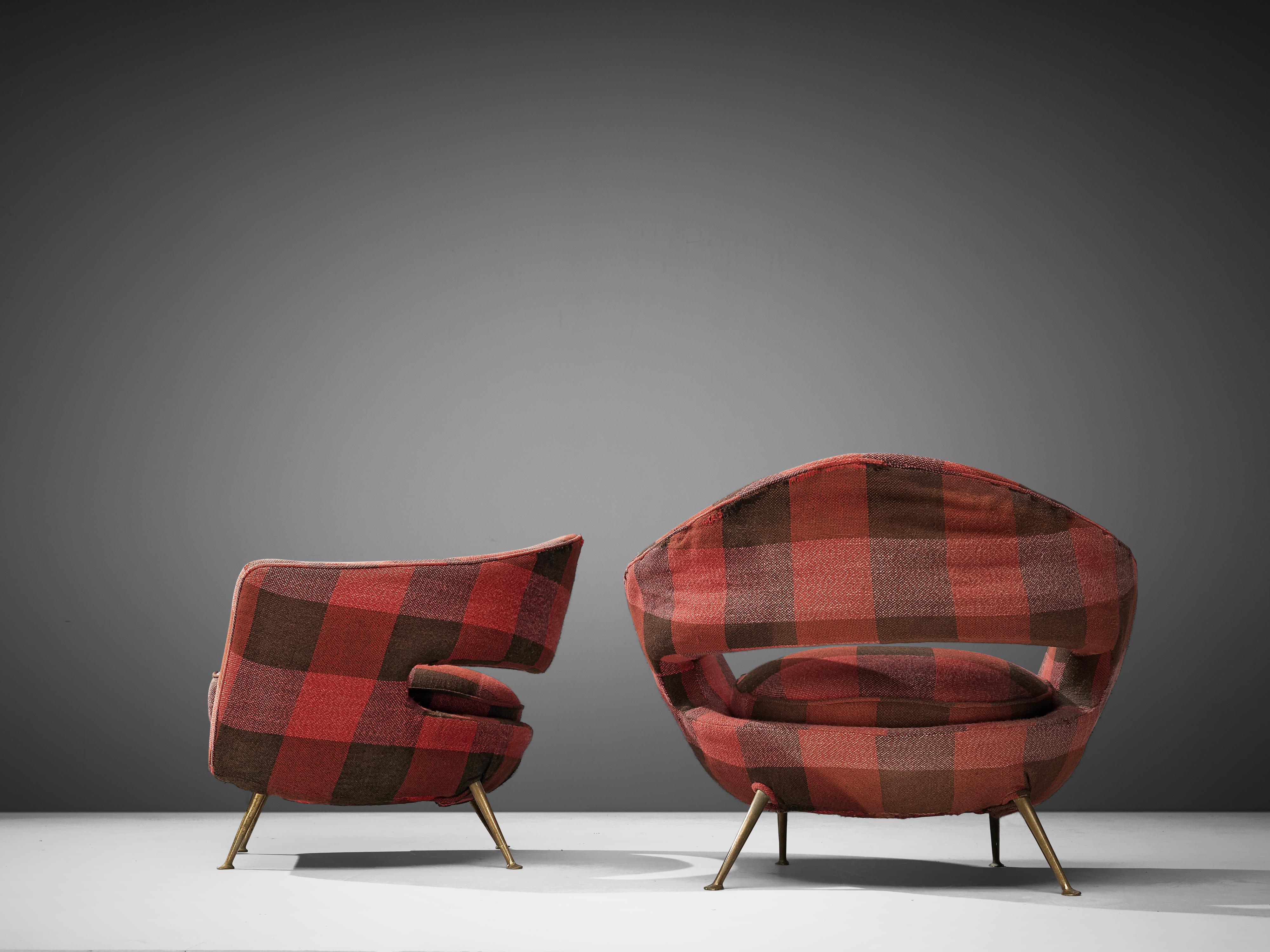 Pair of Italian Lounge Chairs in Checkered Upholstery 3