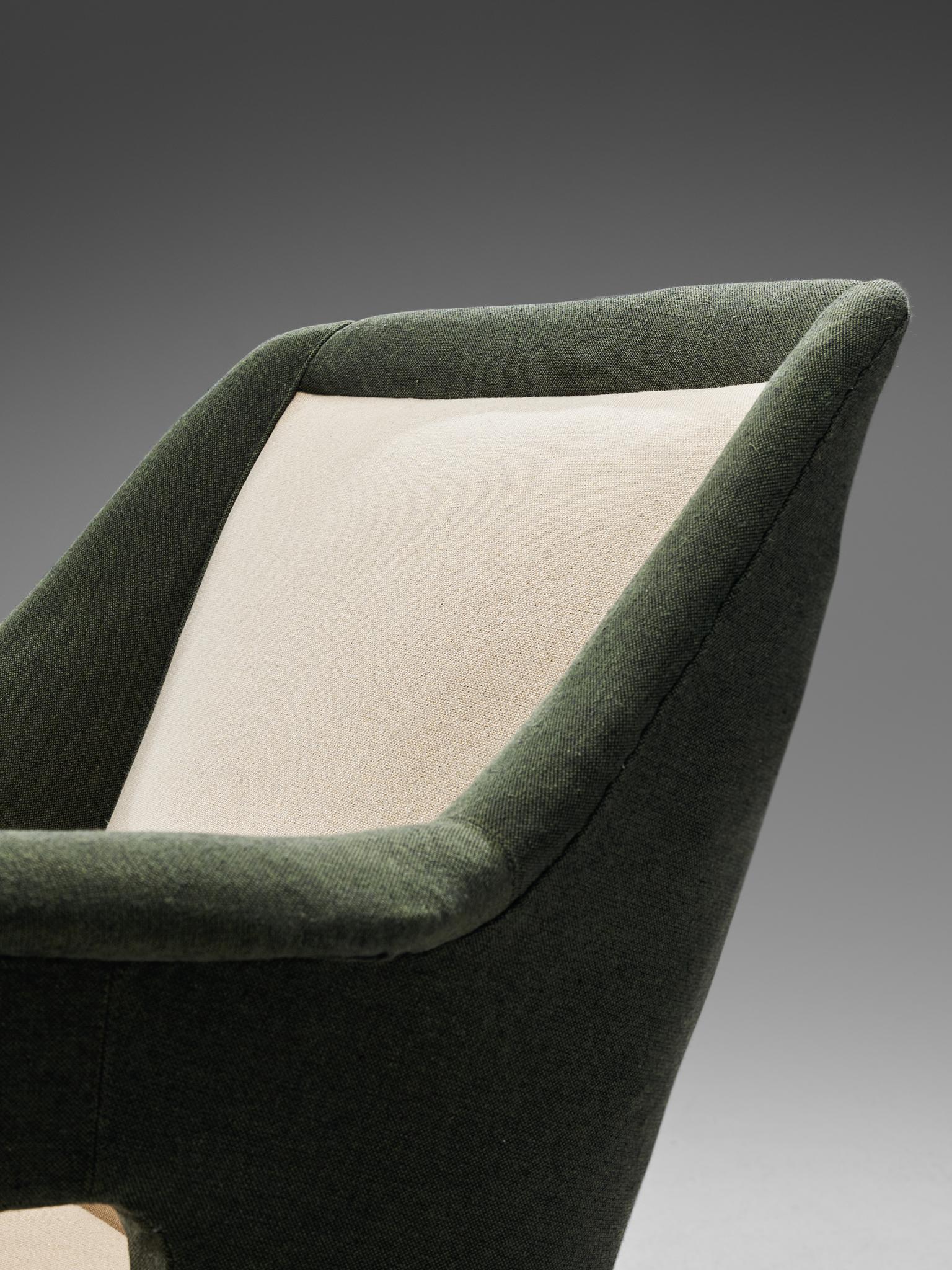 Pair of Italian Lounge Chairs in Forrest Green and Off-White Upholstery 3