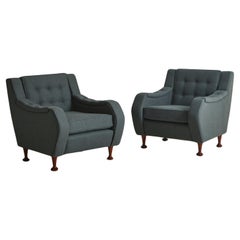 Vintage Pair of Italian Lounge Chairs in Gray Wool In the Style of Angelo Mangiarotti, 1