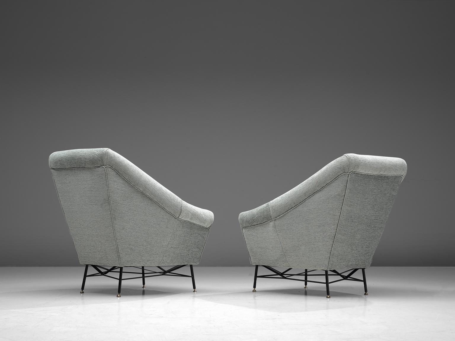 Mid-Century Modern Pair of Italian Lounge Chairs in Grey Upholstery, 1950s
