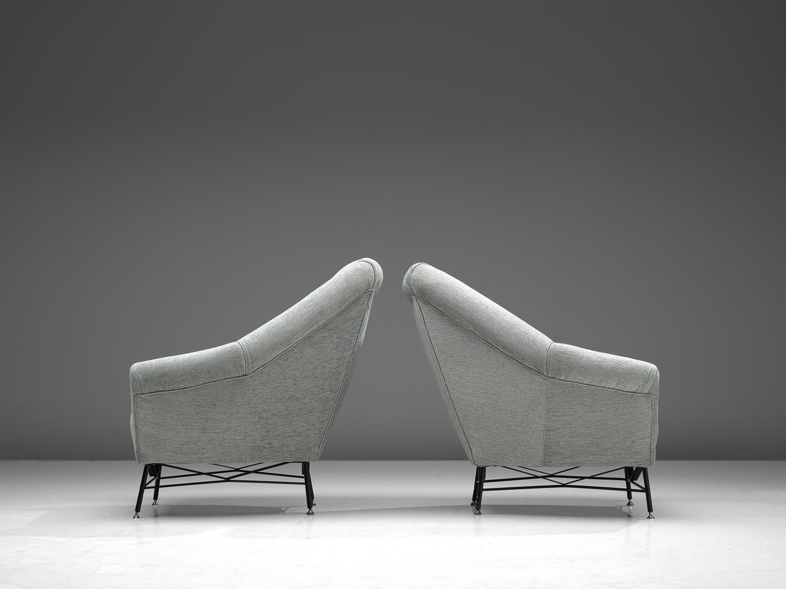 Pair of Italian Lounge Chairs in Grey Upholstery, 1950s In Good Condition In Waalwijk, NL
