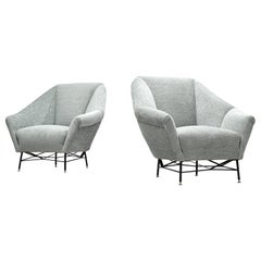 Pair of Italian Lounge Chairs in Grey Upholstery, 1950s
