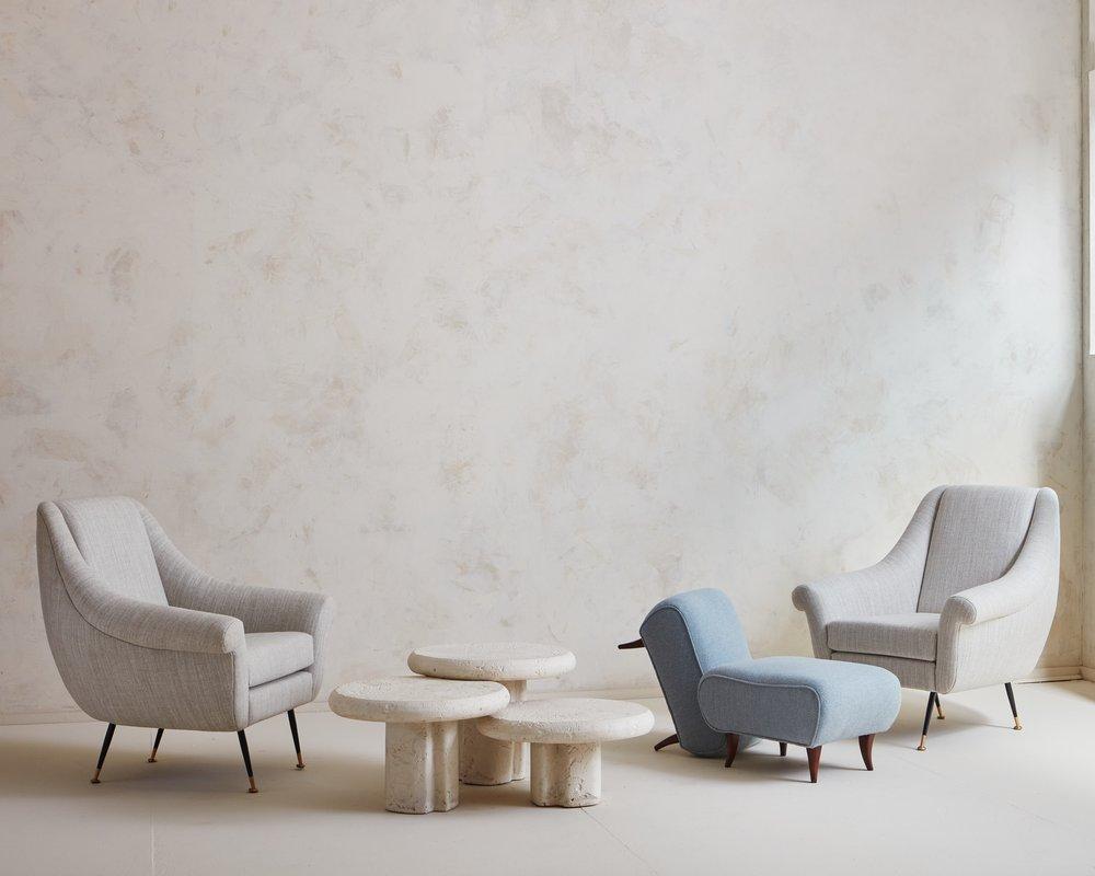 Mid-Century Modern Pair of Italian Lounge Chairs in Grey Wool, 1960s
