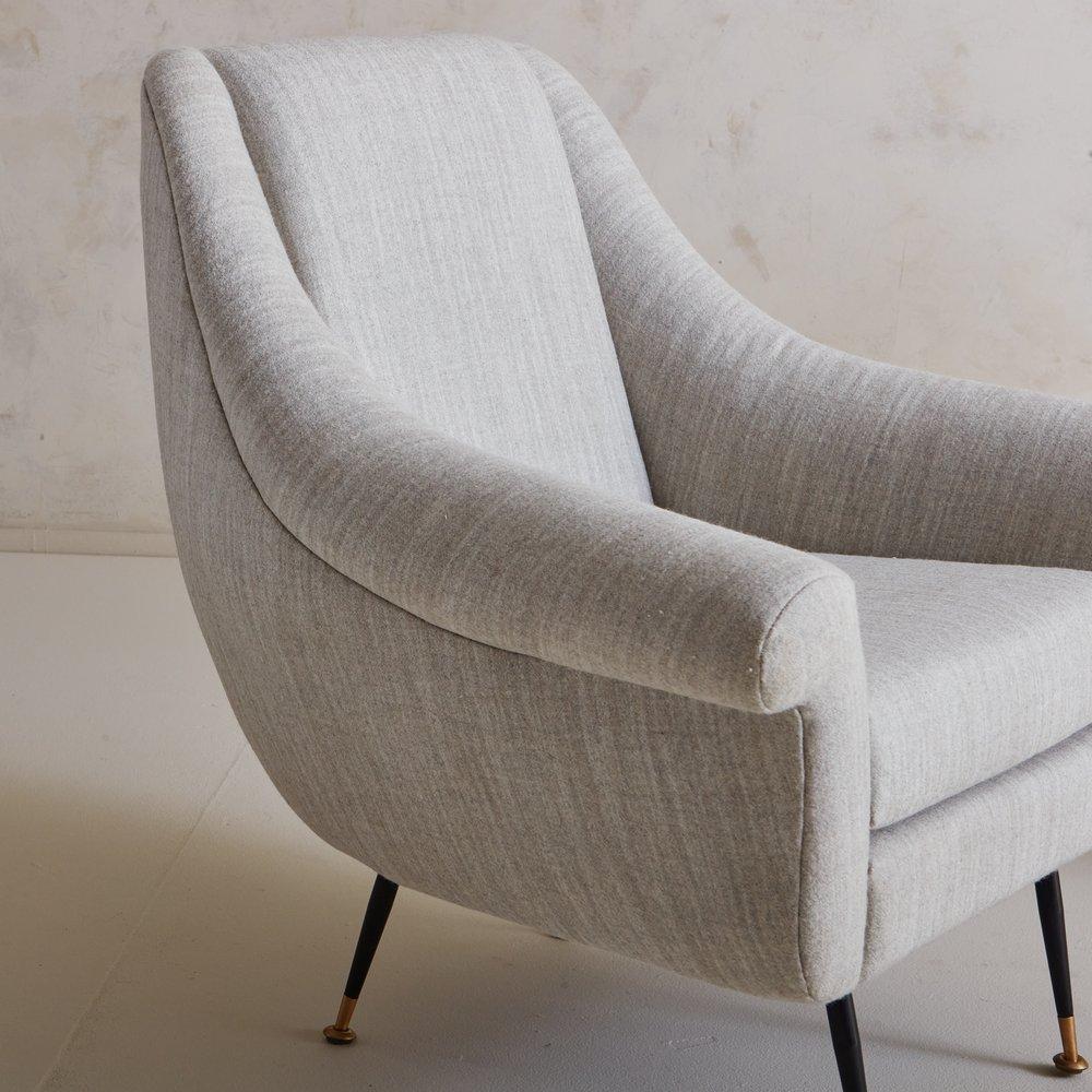 Pair of Italian Lounge Chairs in Grey Wool, 1960s 1