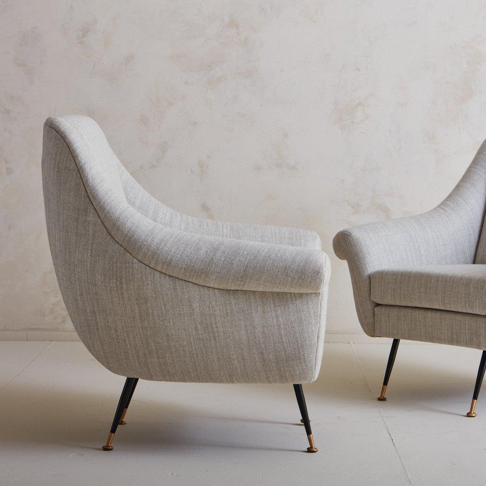 Pair of Italian Lounge Chairs in Grey Wool, 1960s 2