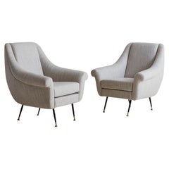 Pair of Italian Lounge Chairs in Grey Wool, 1960s