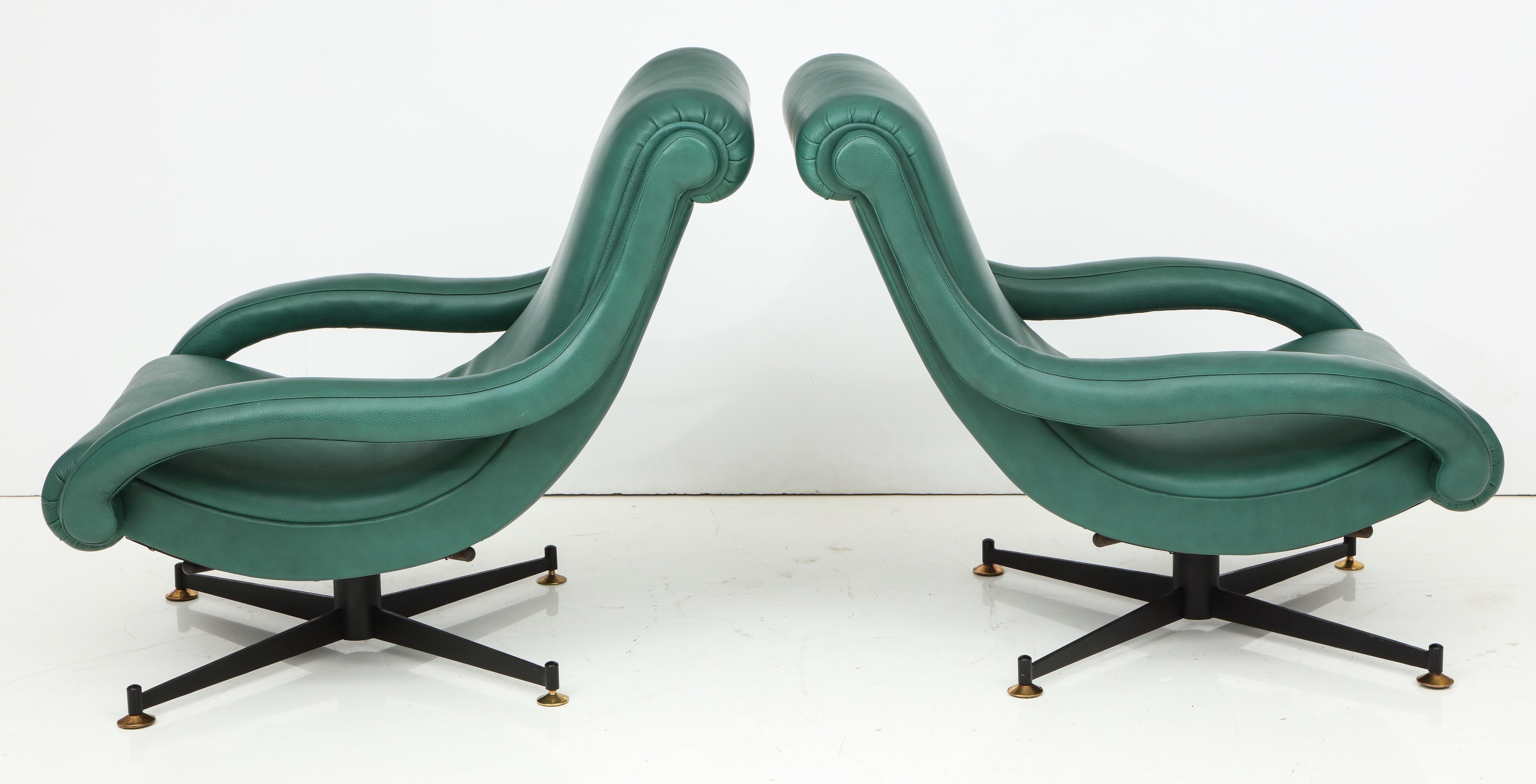 Pair of Lounge Chairs in Gucci Green Leather by Radice for Lenzi, c. 1950, Italy 4
