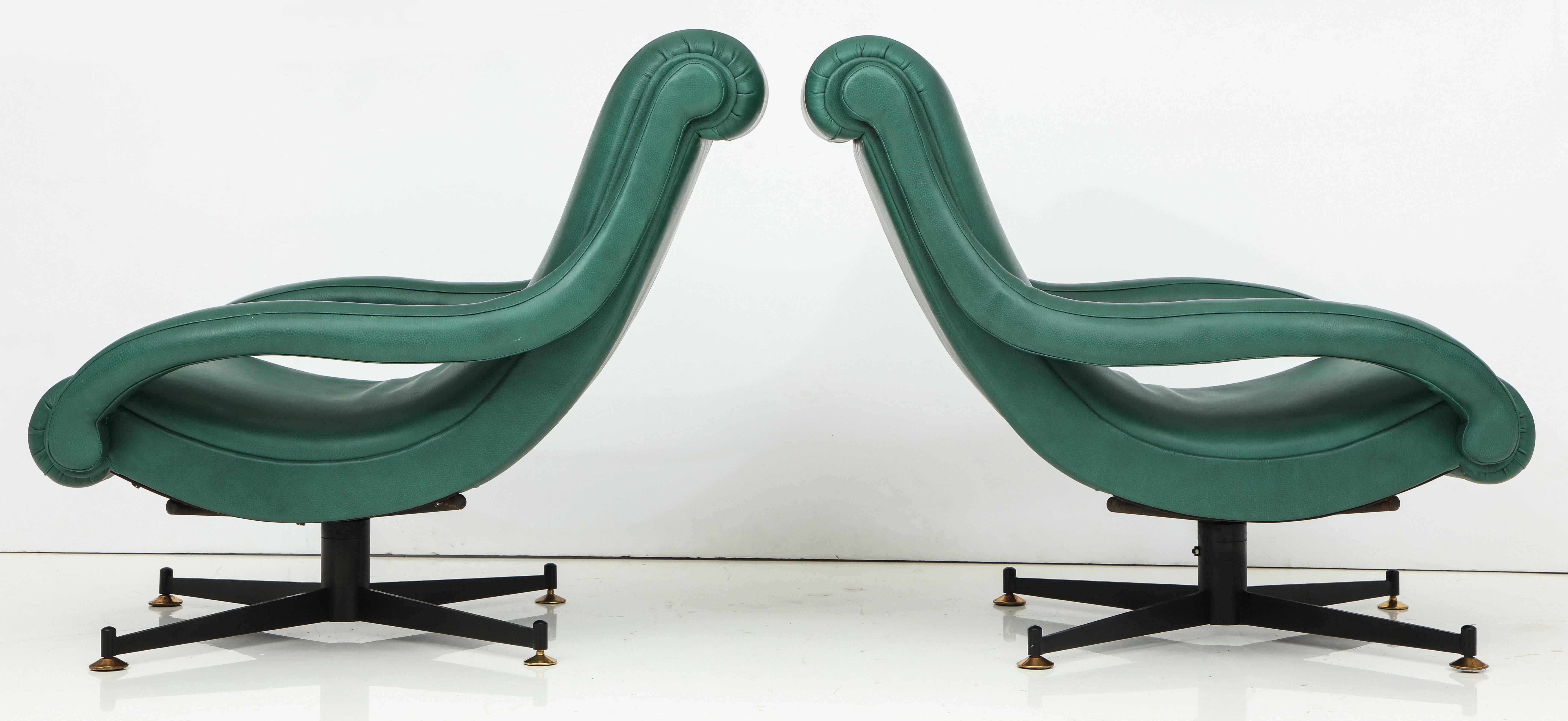 Pair of Lounge Chairs in Gucci Green Leather by Radice for Lenzi, c. 1950, Italy 5