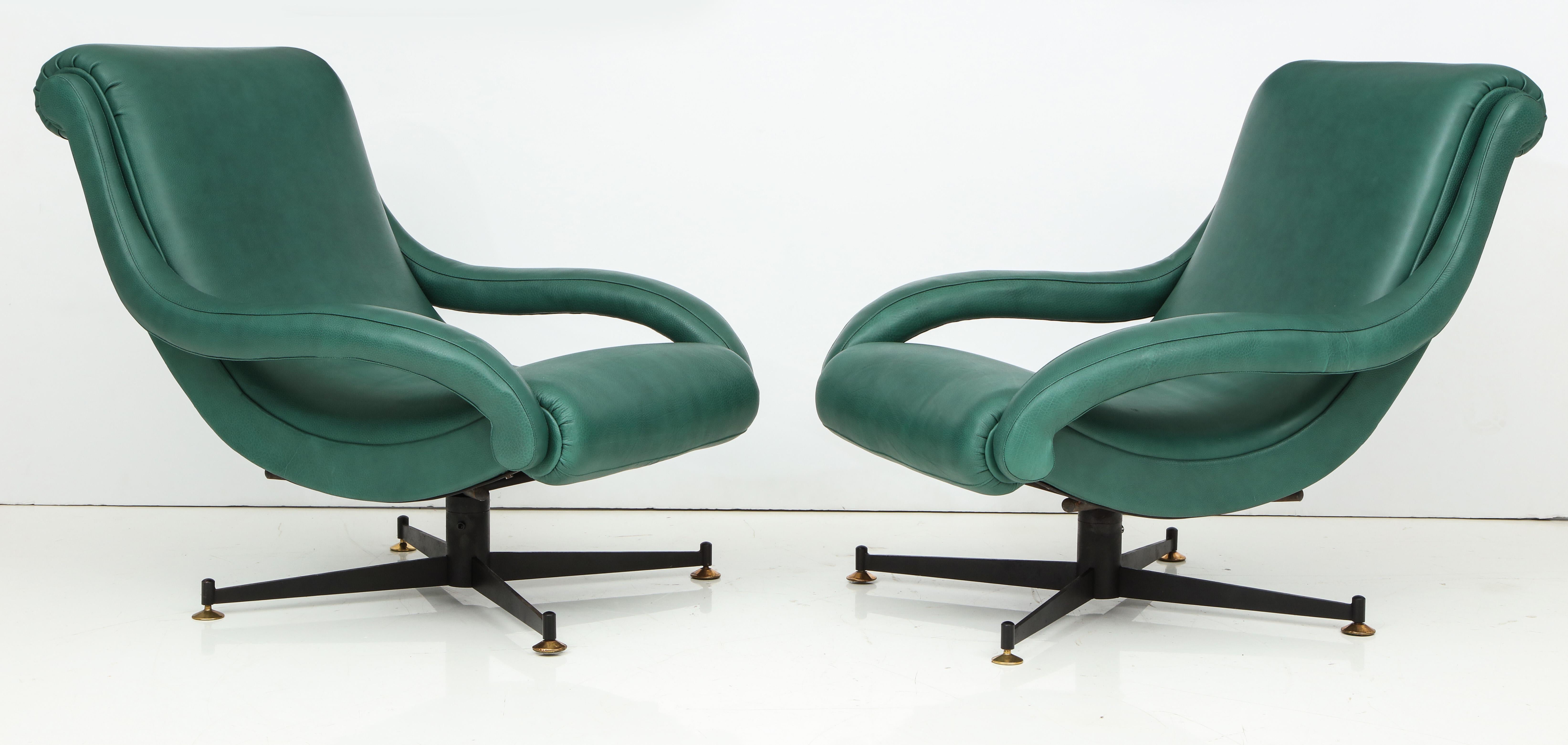 Pair of Lounge Chairs in Gucci Green Leather by Radice for Lenzi, c. 1950, Italy 6