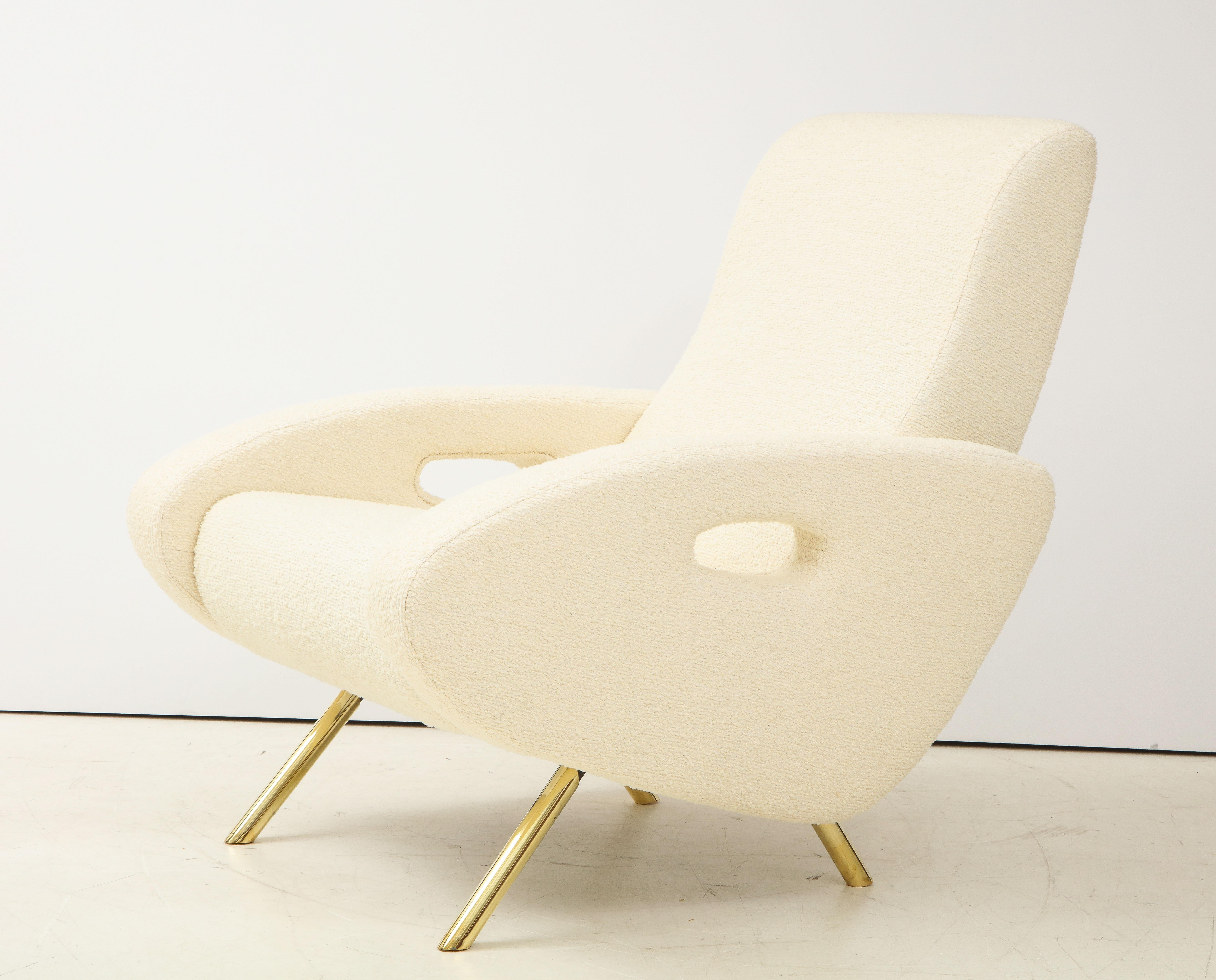 Pair of Ivory Boucle and Brass Lounge Chairs in the Style of Francois Letourneau 4