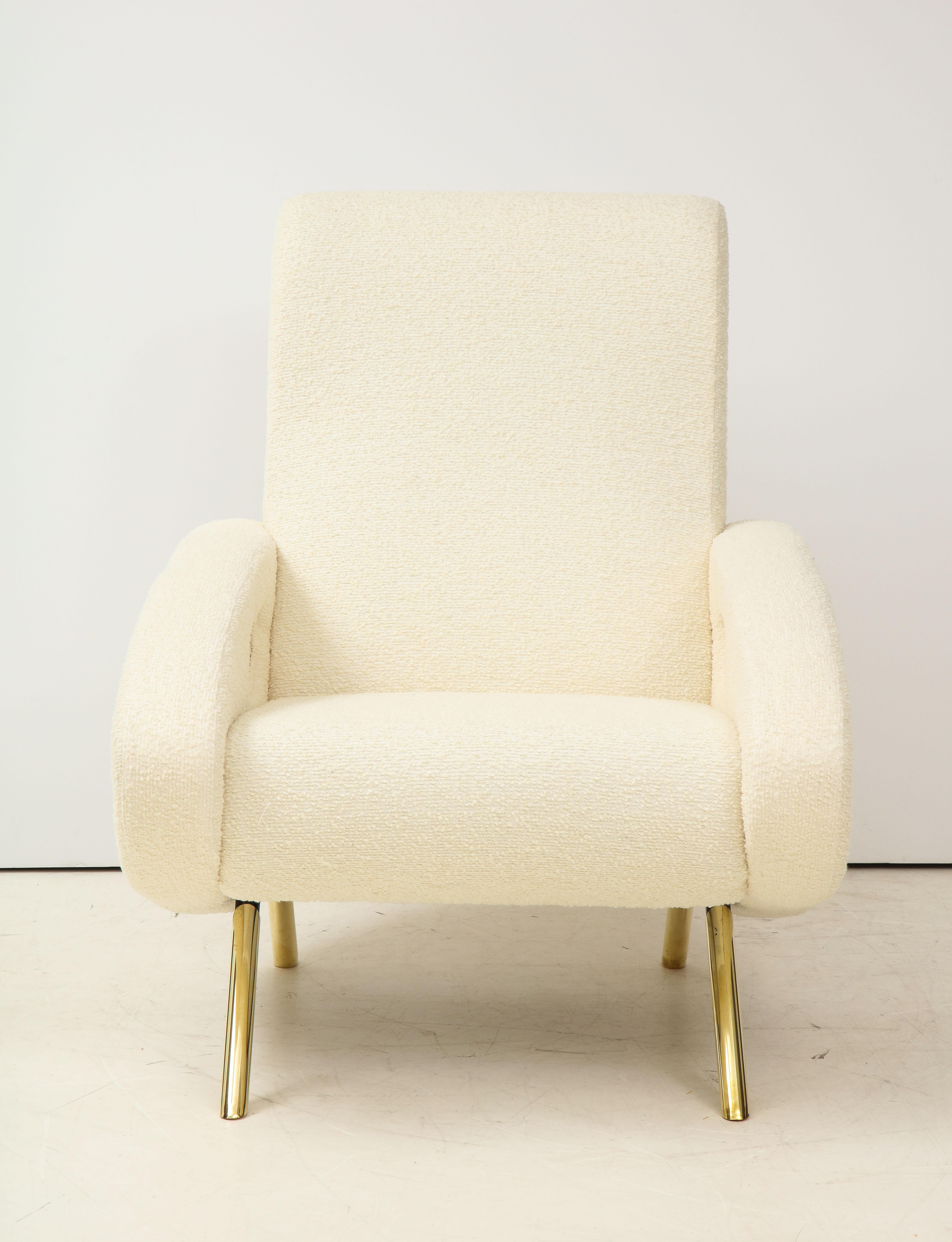 Pair of Ivory Boucle and Brass Lounge Chairs in the Style of Francois Letourneau 8