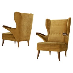 Pair of Italian Lounge Chairs in Ocher Upholstery
